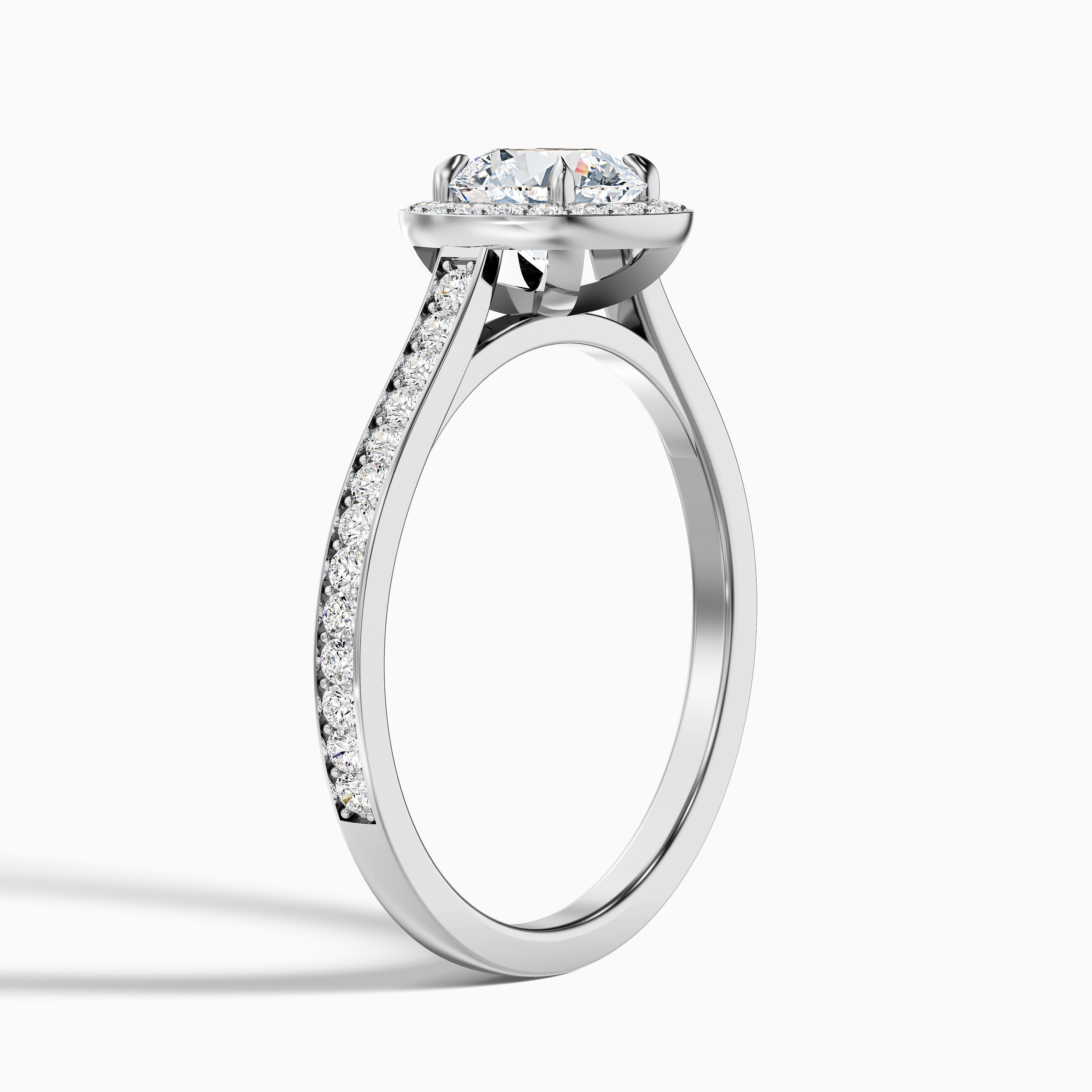 Jessy 2.5 Carat Round Halo Pave Moissanite Engagement Ring in Platinum