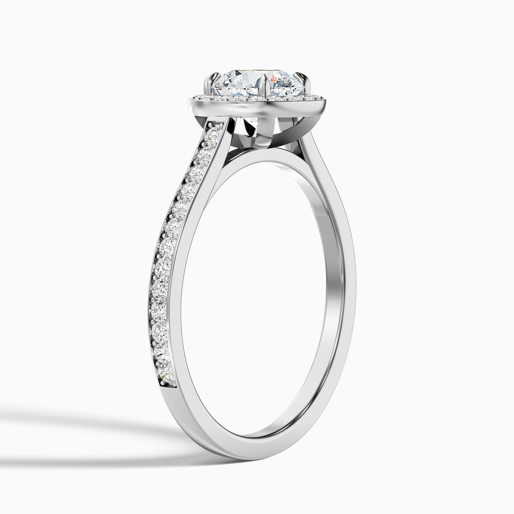 Jessy 1 Carat Round Halo Pave Moissanite Engagement Ring in 18k White Gold