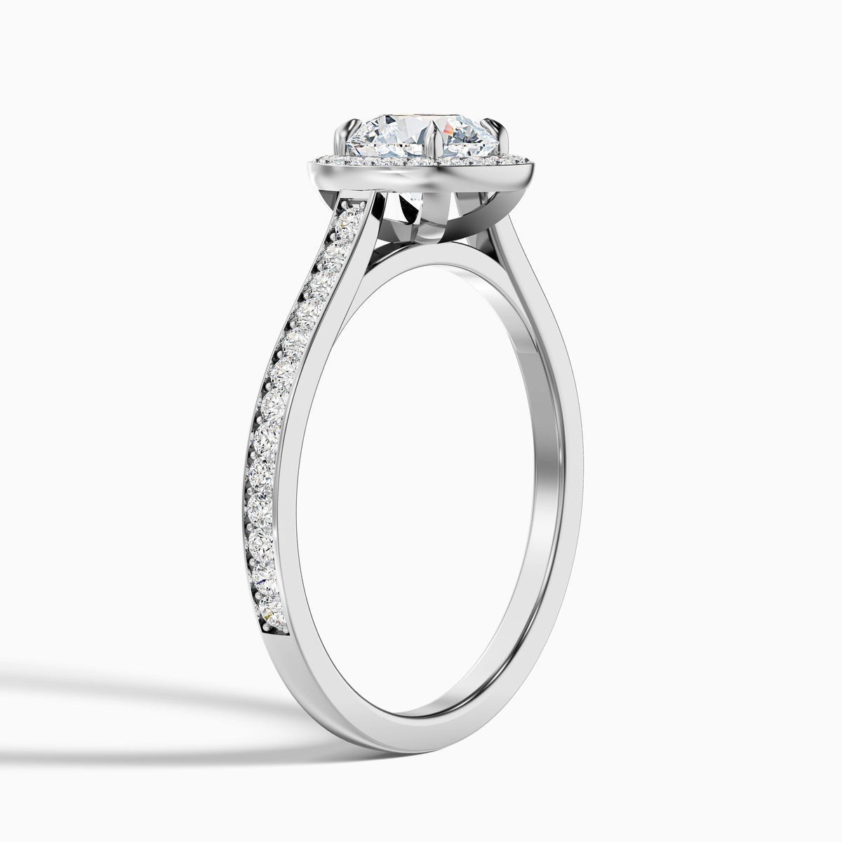 Jessy 5.5 Carat Round Halo Pave Moissanite Engagement Ring in 14k White Gold
