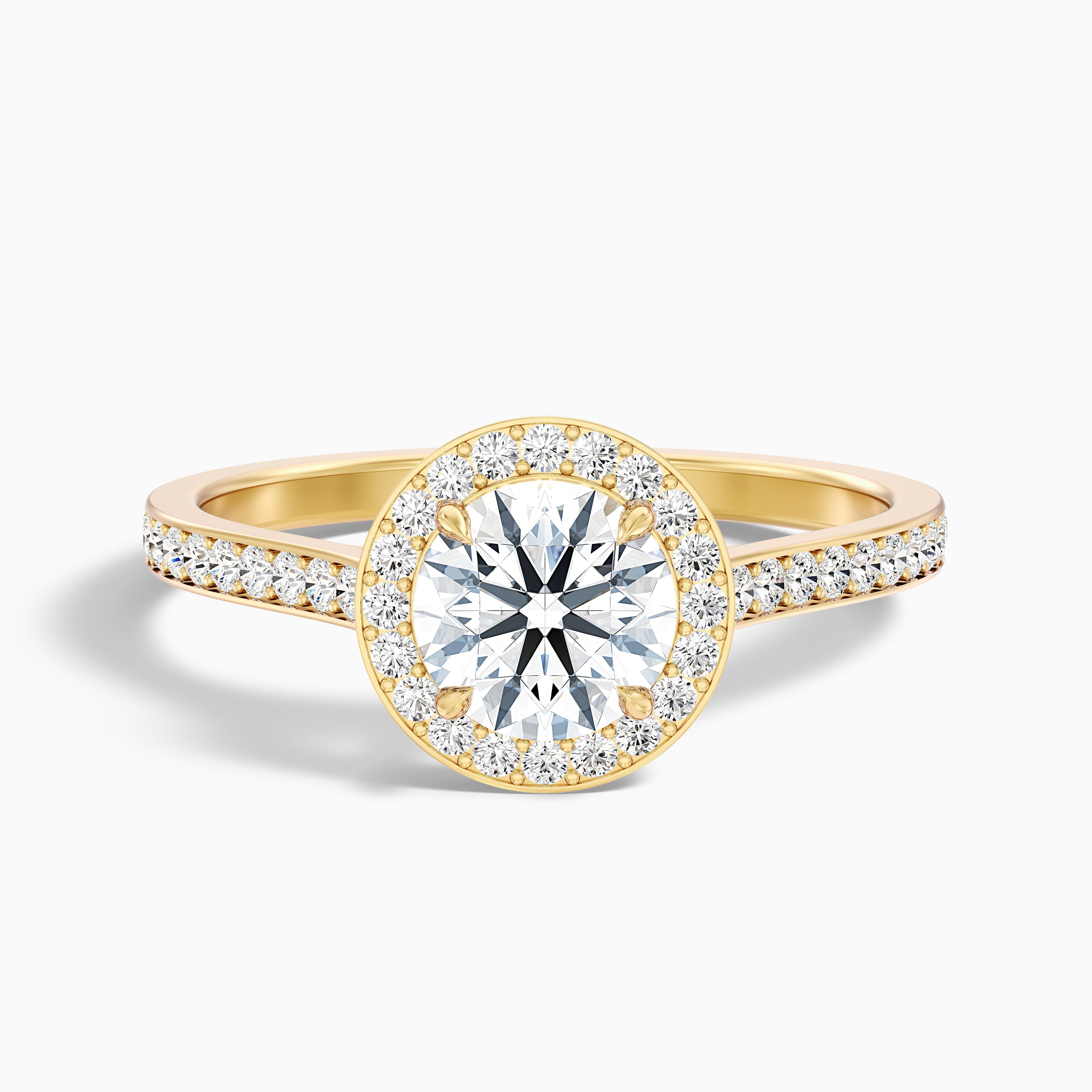 Jessy 4.5 Carat Round Halo Pave Moissanite Engagement Ring in 18k Yellow Gold