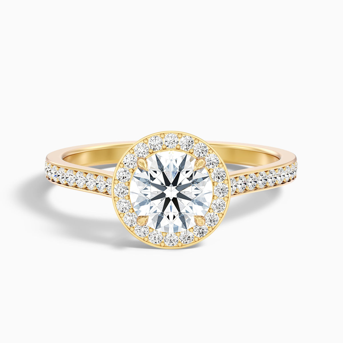 Jessy 2.5 Carat Round Halo Pave Moissanite Engagement Ring in 18k White Gold