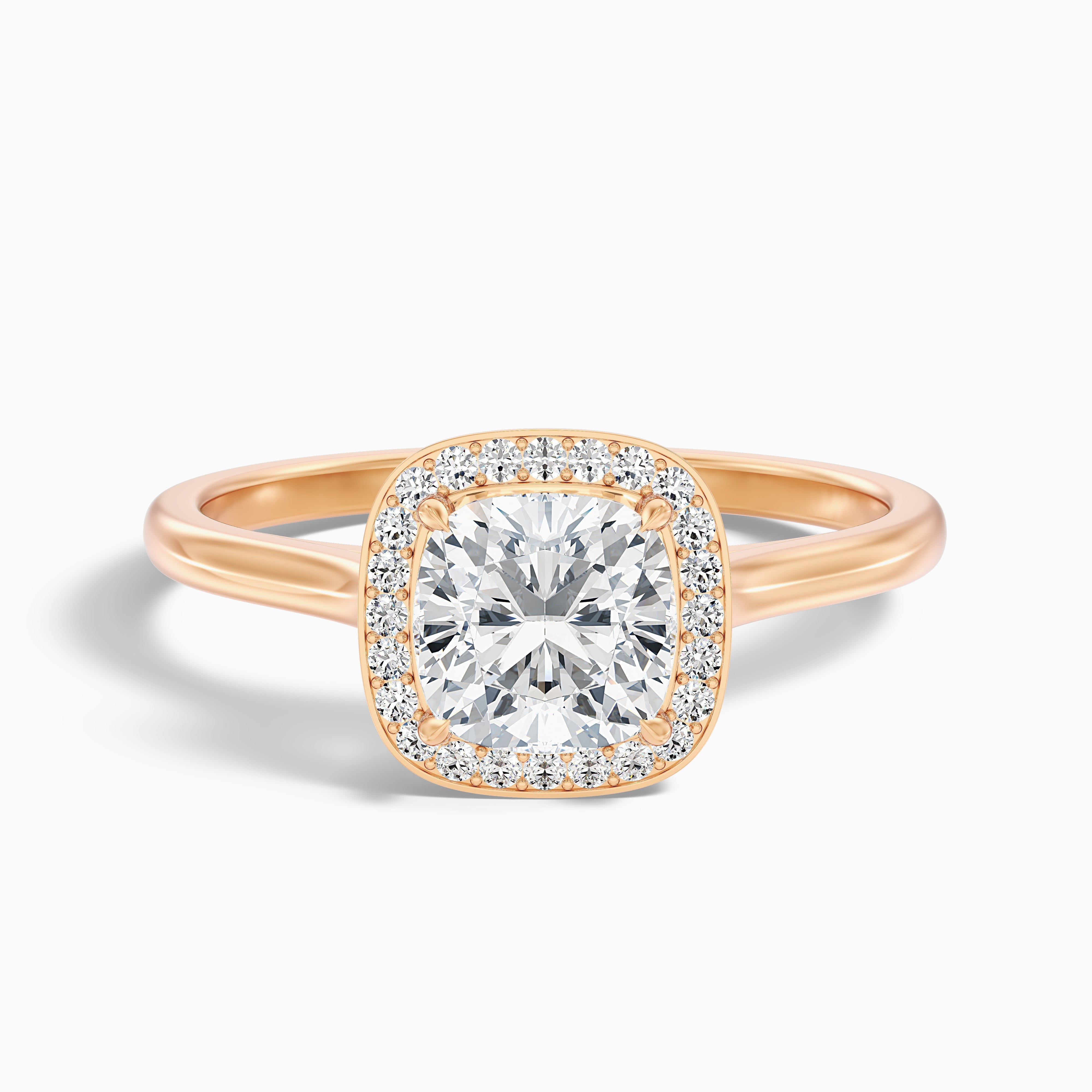 Jeri 5 Carat Cushion Cut Halo Moissanite Engagement Ring in 14k Rose Gold