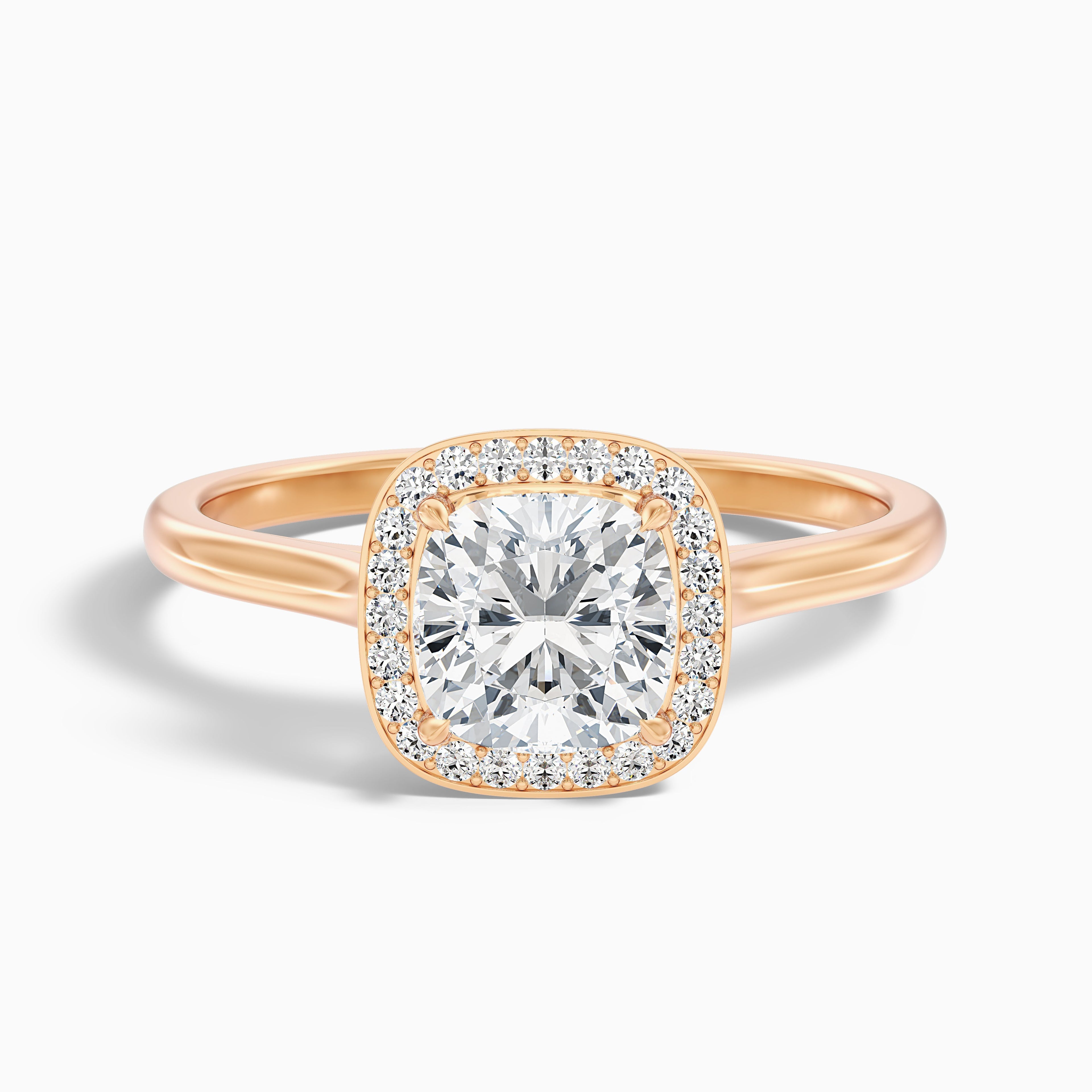 Jeri 2 Carat Cushion Cut Halo Moissanite Engagement Ring in 18k Yellow Gold