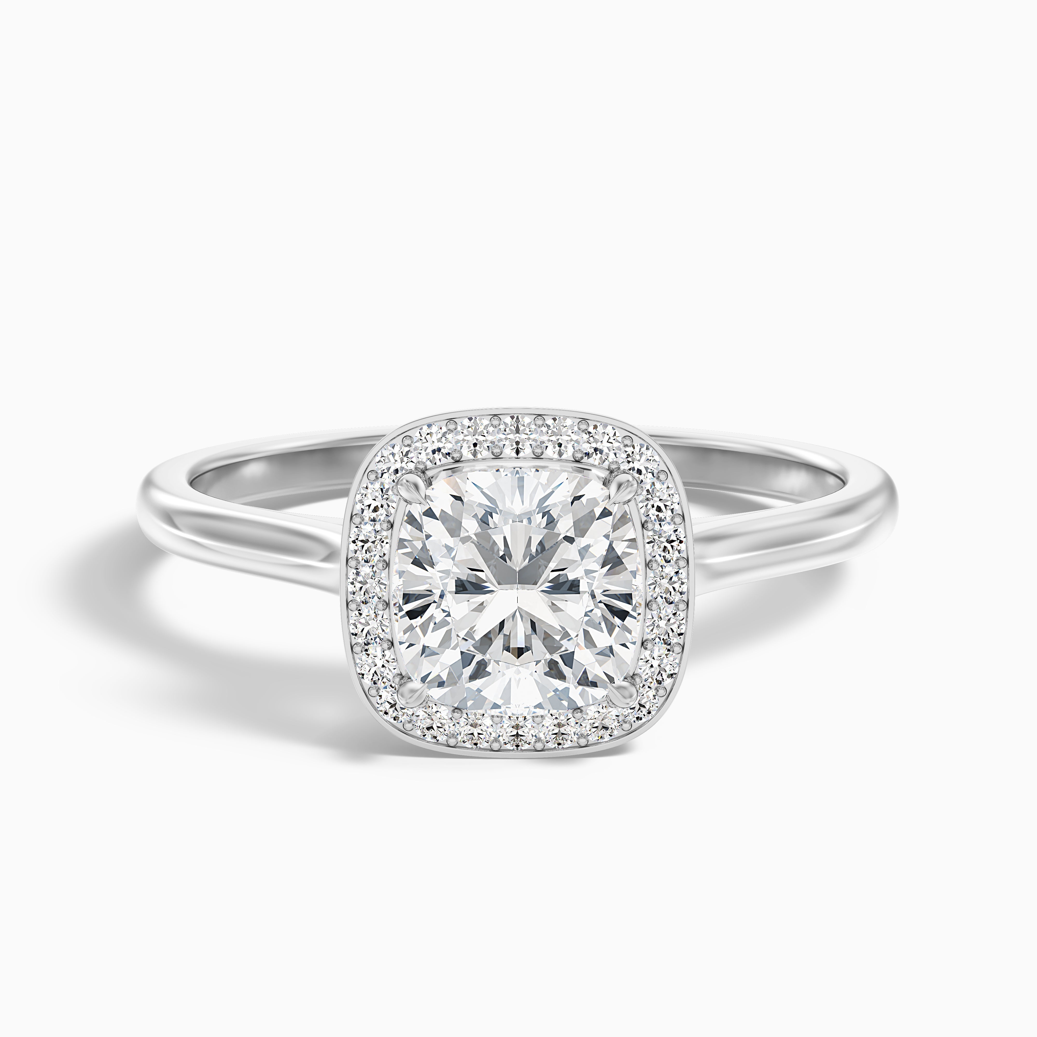 Jeri 5 Carat Cushion Cut Halo Moissanite Engagement Ring in 14k White Gold