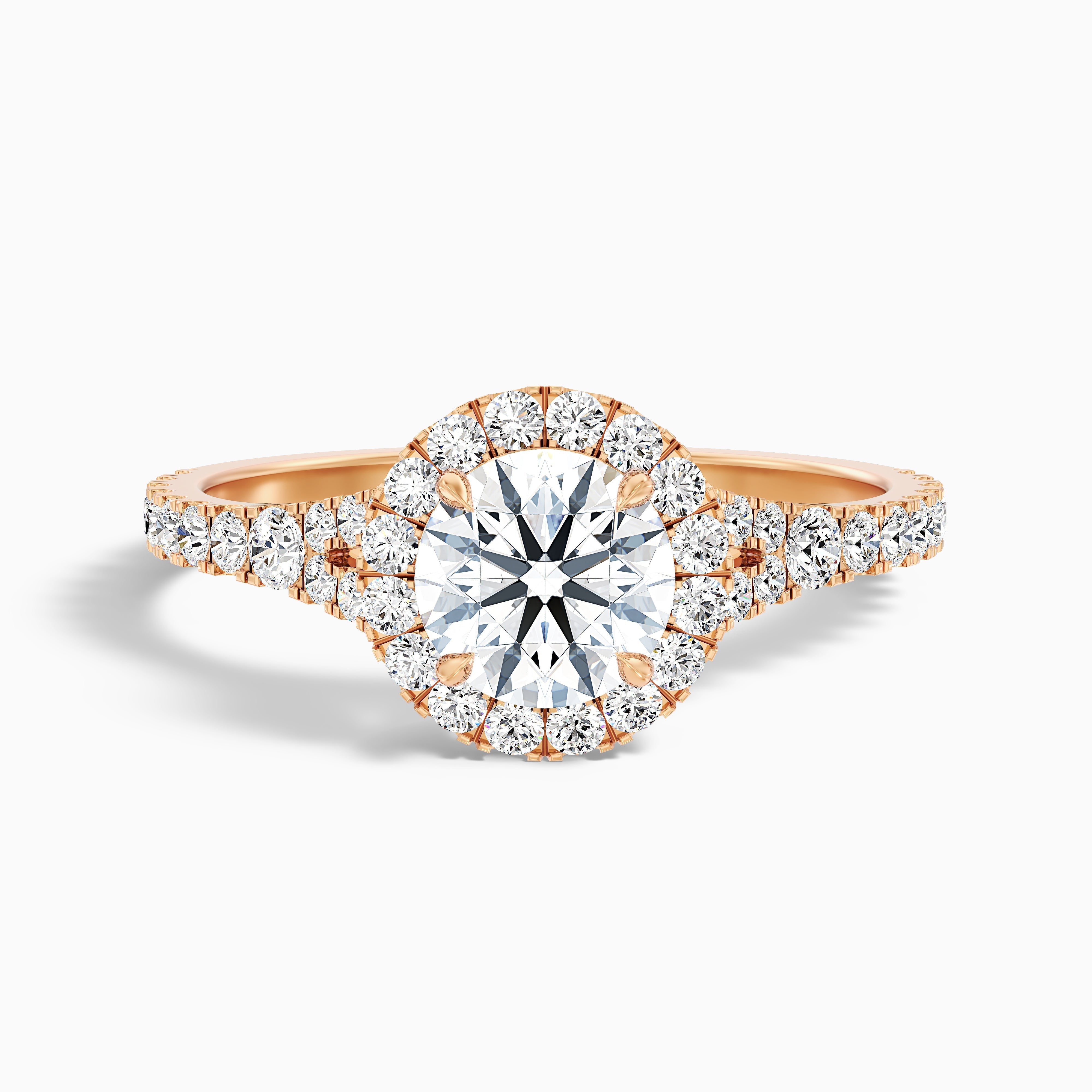 Erin 4.5 Carat Round Halo Pave Moissanite Engagement Ring in 18k Rose Gold