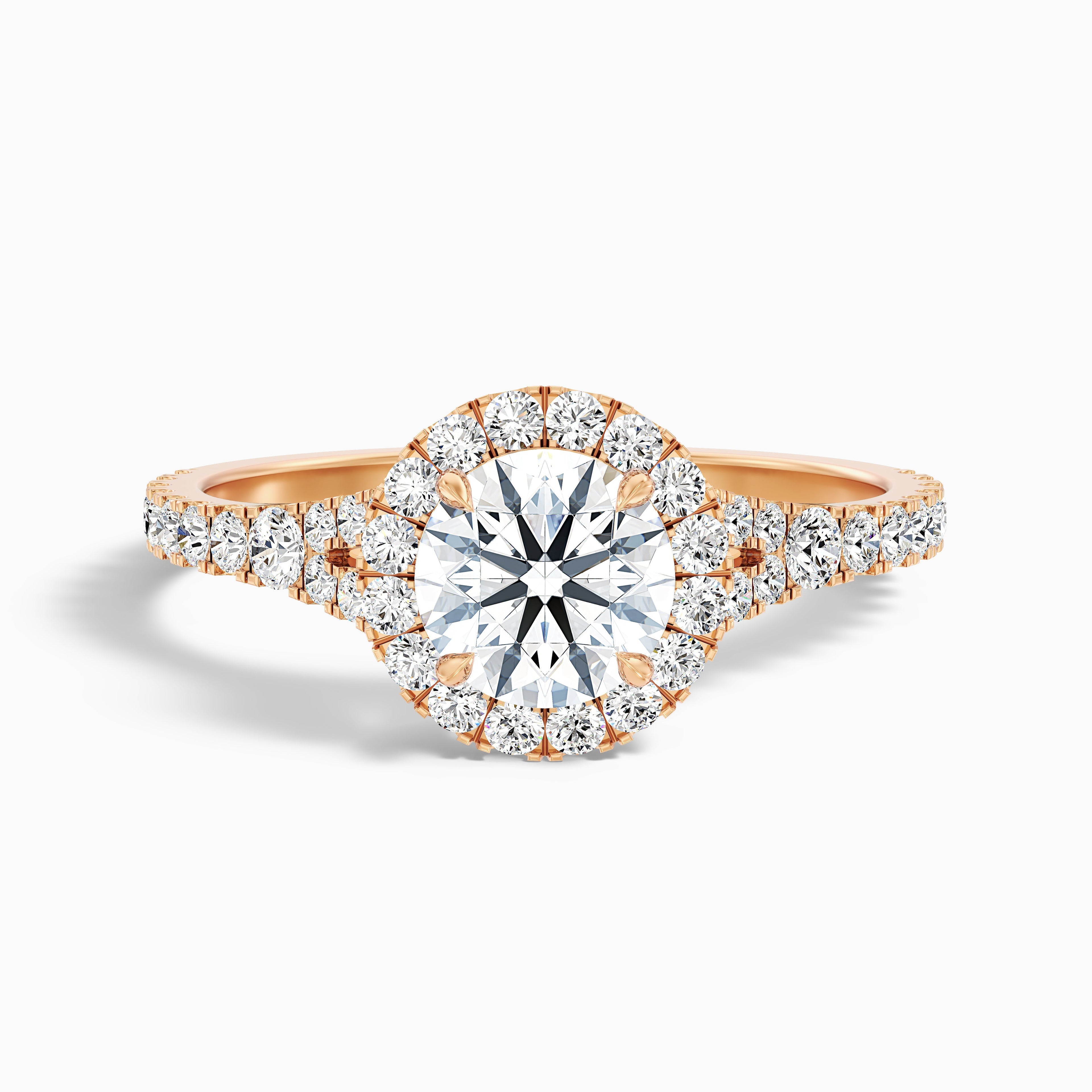 Erin 2 Carat Round Halo Pave Moissanite Engagement Ring in 14k White Gold