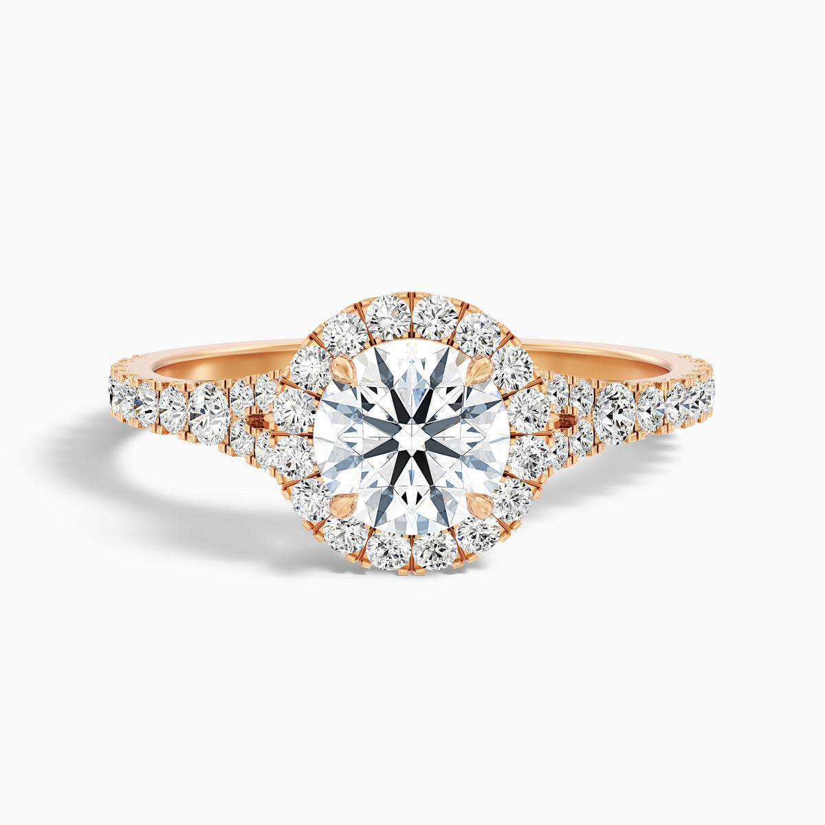Erin 3 Carat Round Halo Pave Moissanite Engagement Ring in 18k White Gold