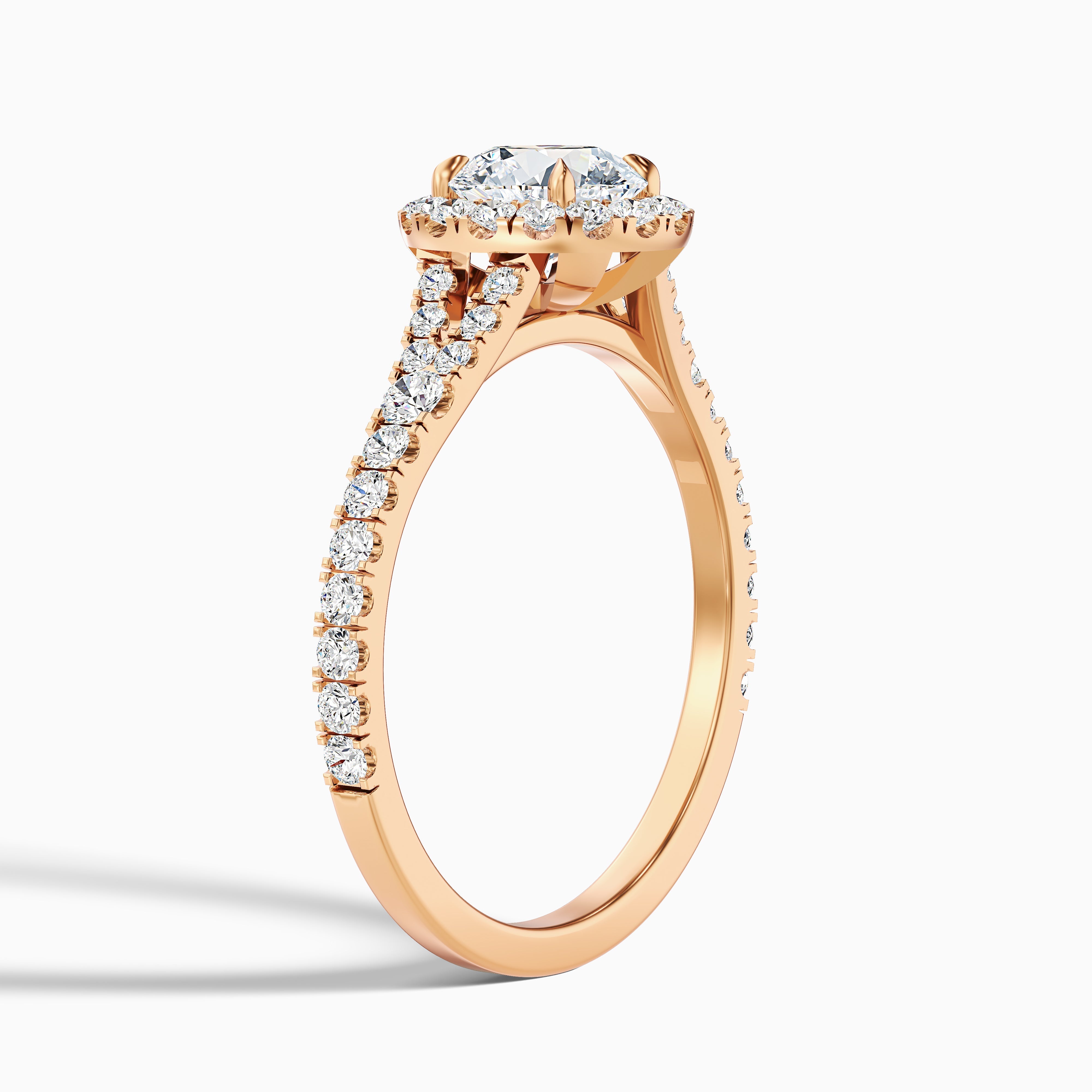 Erin 3 Carat Round Halo Pave Moissanite Engagement Ring in Platinum