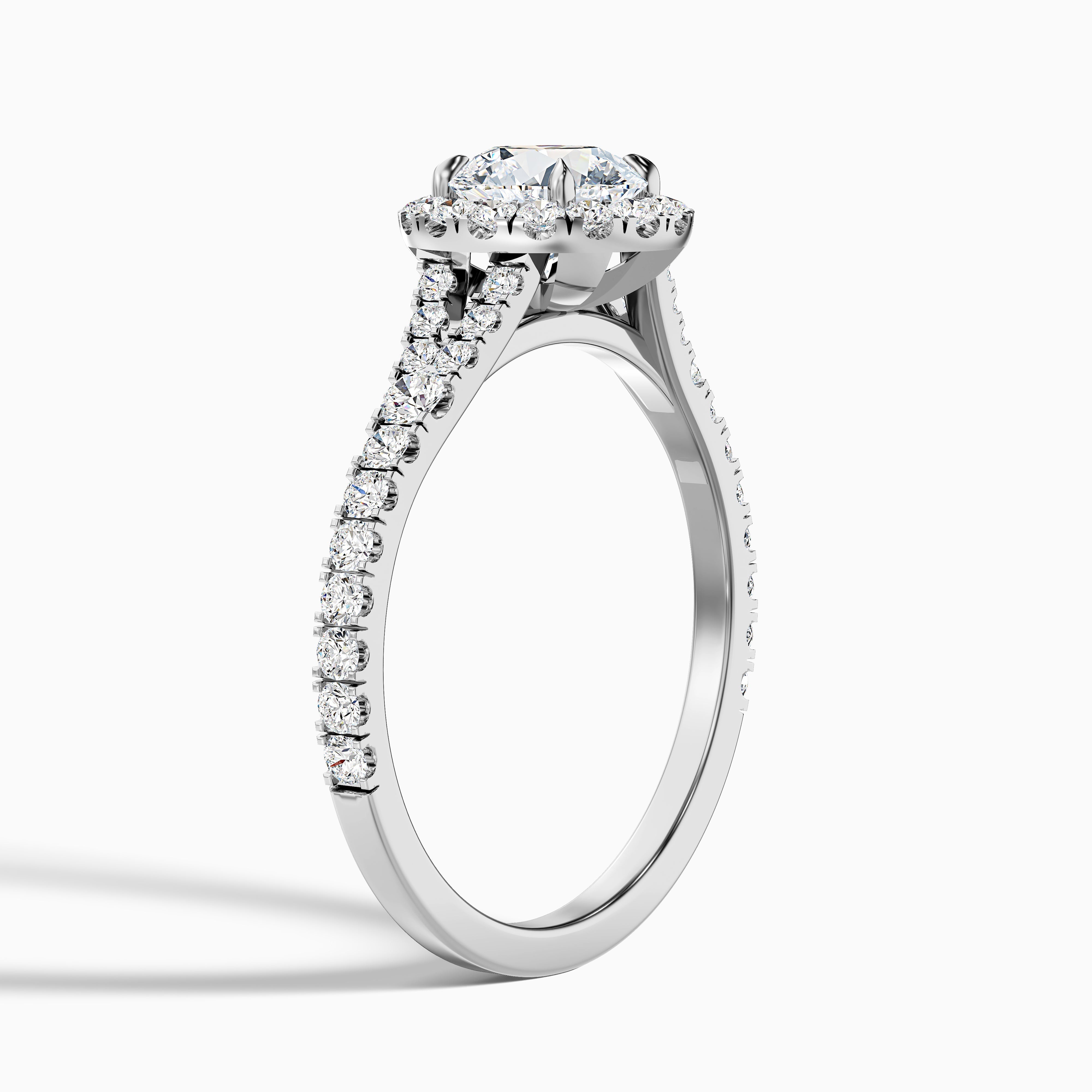 Erin 4 Carat Round Halo Pave Moissanite Engagement Ring in Platinum