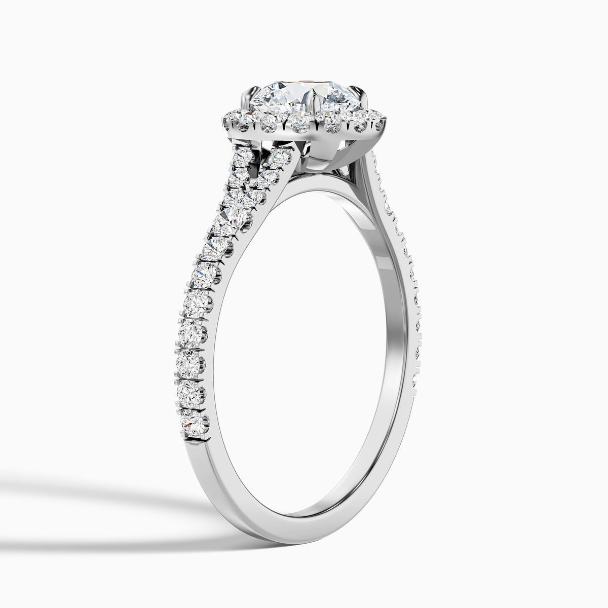 Erin 3 Carat Round Halo Pave Moissanite Engagement Ring in 18k White Gold
