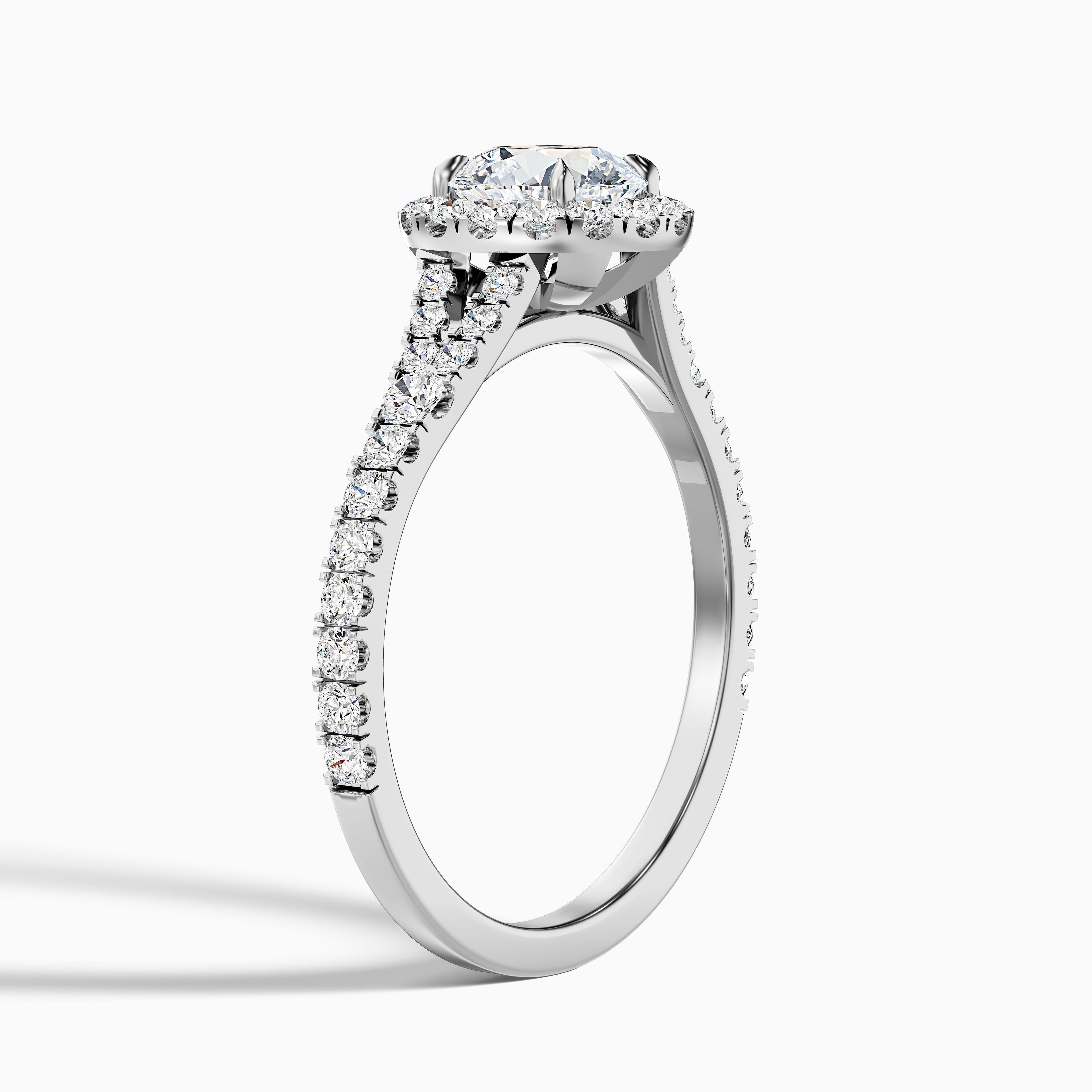 Erin 1 Carat Round Halo Pave Moissanite Engagement Ring in Platinum