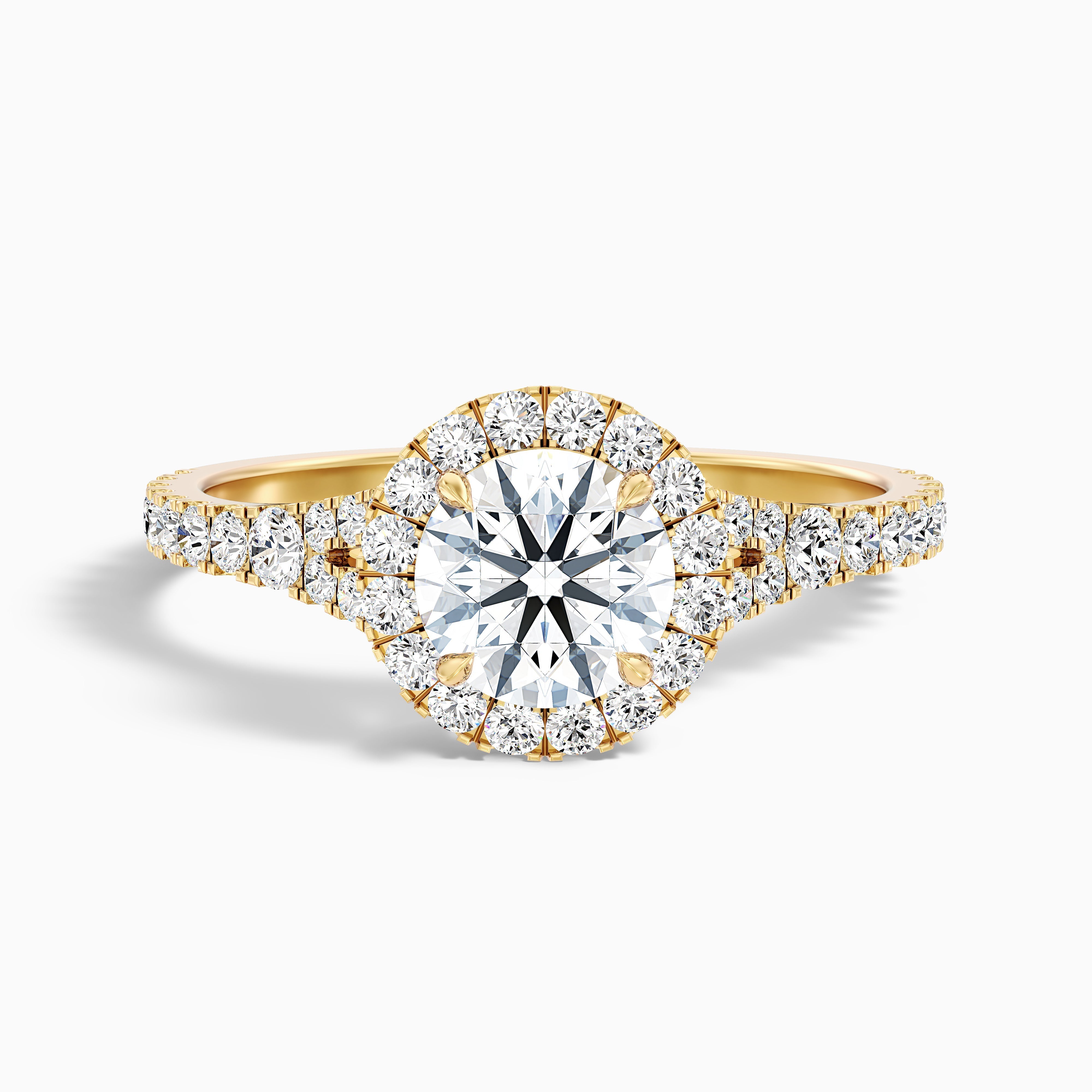 Erin 5.5 Carat Round Halo Pave Moissanite Engagement Ring in 14k Yellow Gold