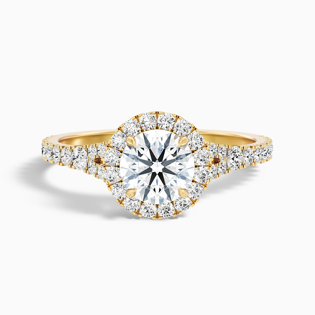 Erin 4 Carat Round Halo Pave Moissanite Engagement Ring in 14k Yellow Gold