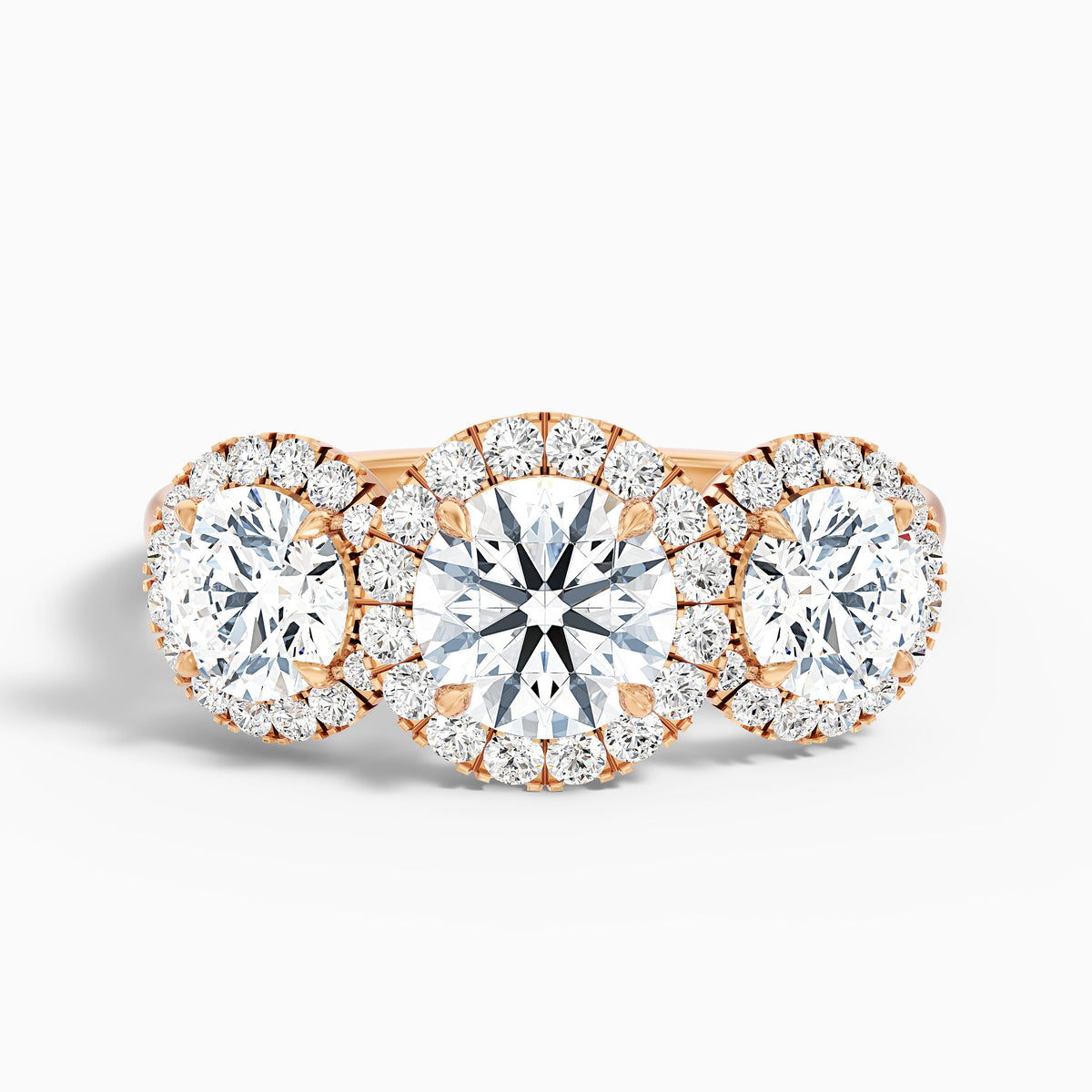 Emma 1 Carat Three Stone Round Halo Moissanite Engagement Ring in 10k White Gold