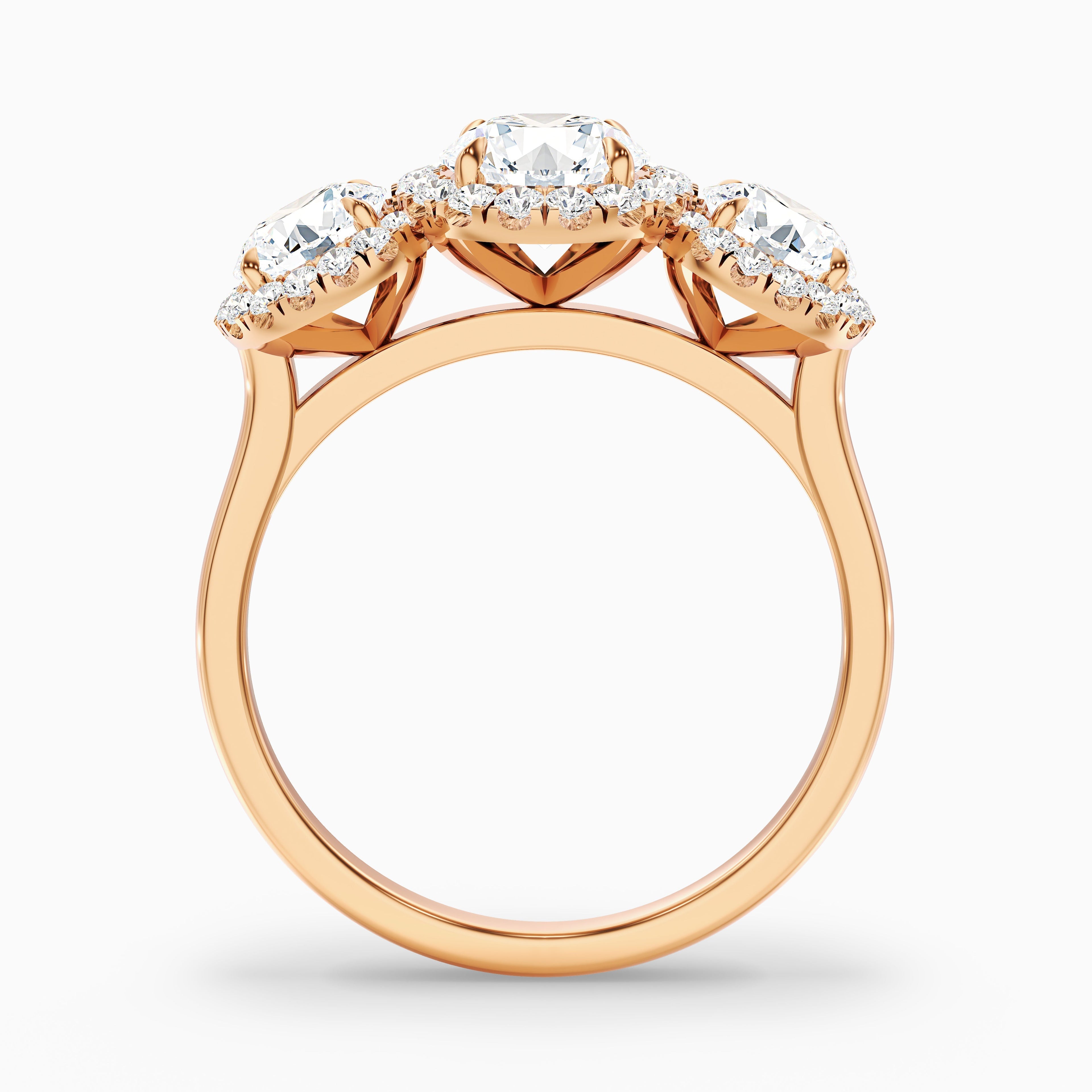 Emma 4 Carat Three Stone Round Halo Moissanite Engagement Ring in Platinum