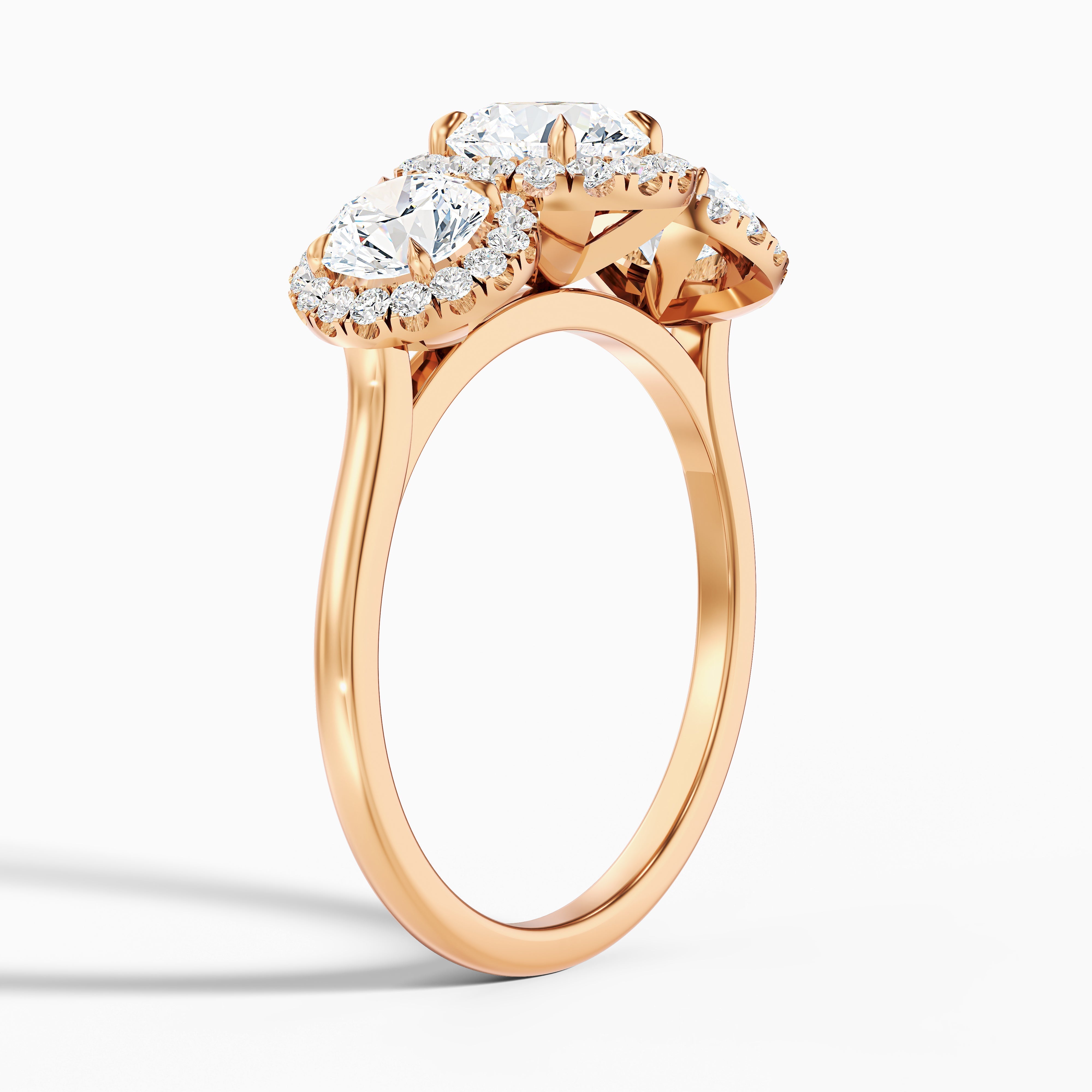 Emma 3 Carat Three Stone Round Halo Moissanite Engagement Ring in Platinum