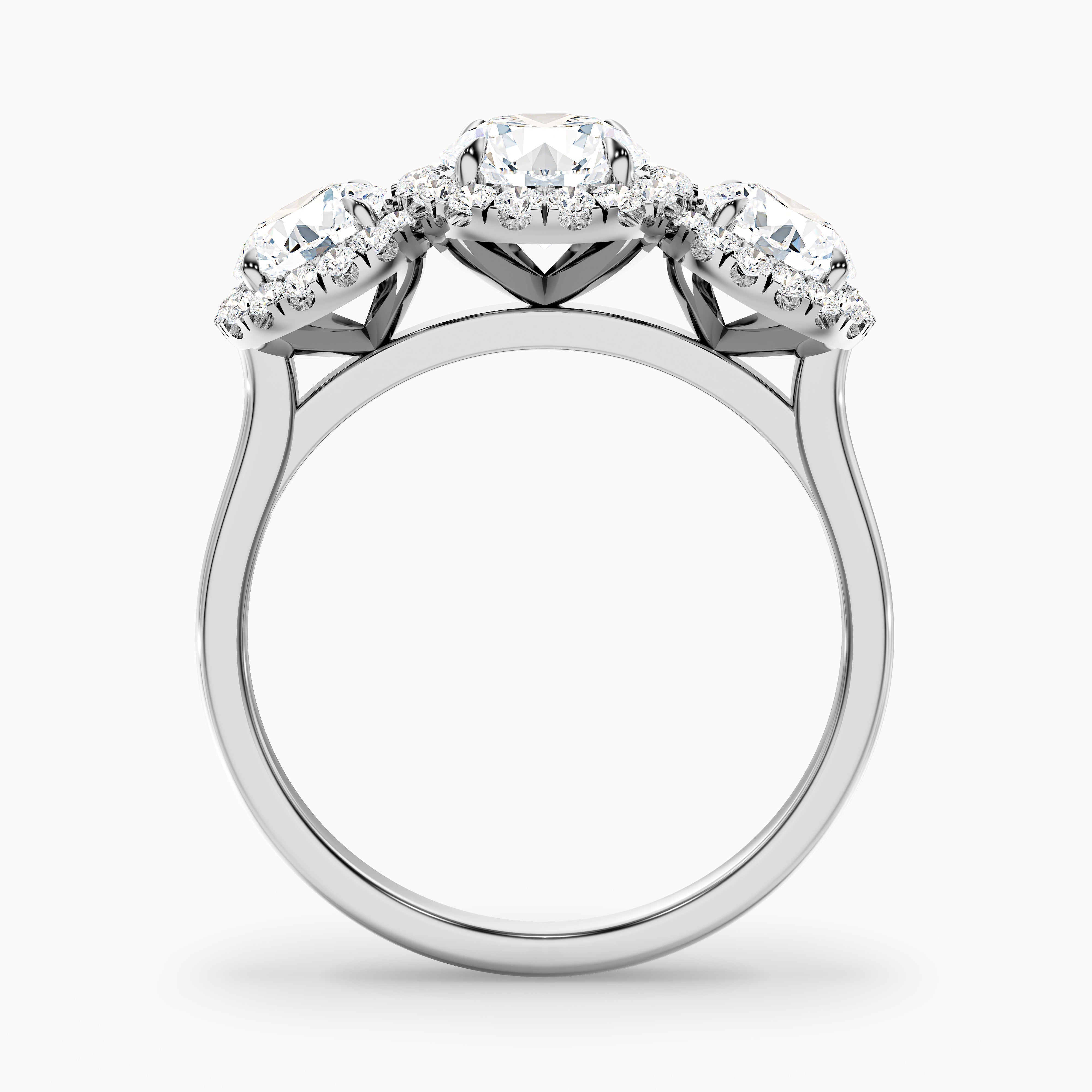 Emma 5 Carat Three Stone Round Halo Moissanite Engagement Ring in 10k White Gold