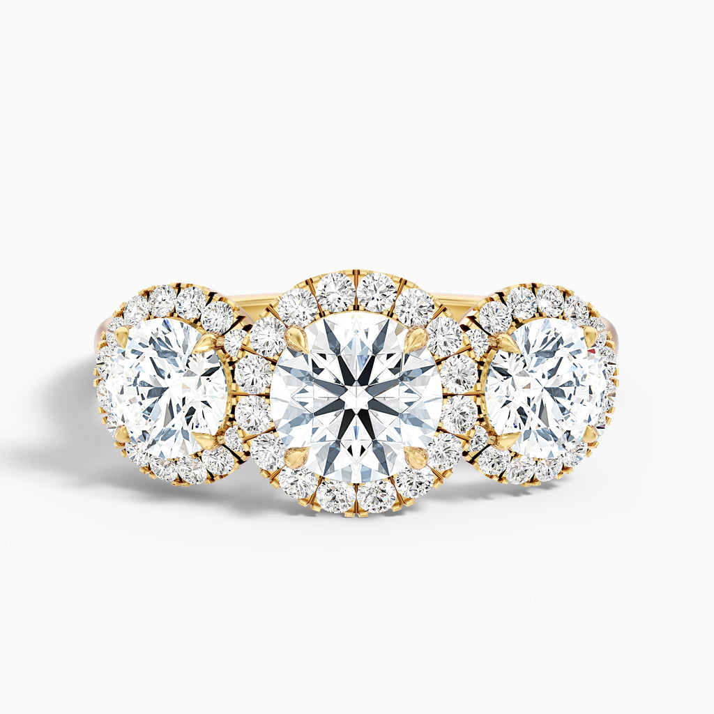 Emma 3.5 Carat Three Stone Round Halo Moissanite Engagement Ring in 10k White Gold