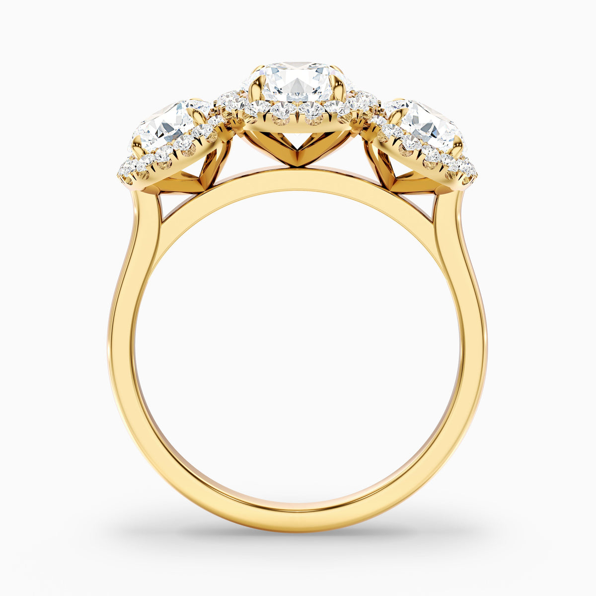 Emma 1.5 Carat Three Stone Round Halo Moissanite Engagement Ring in 10k White Gold