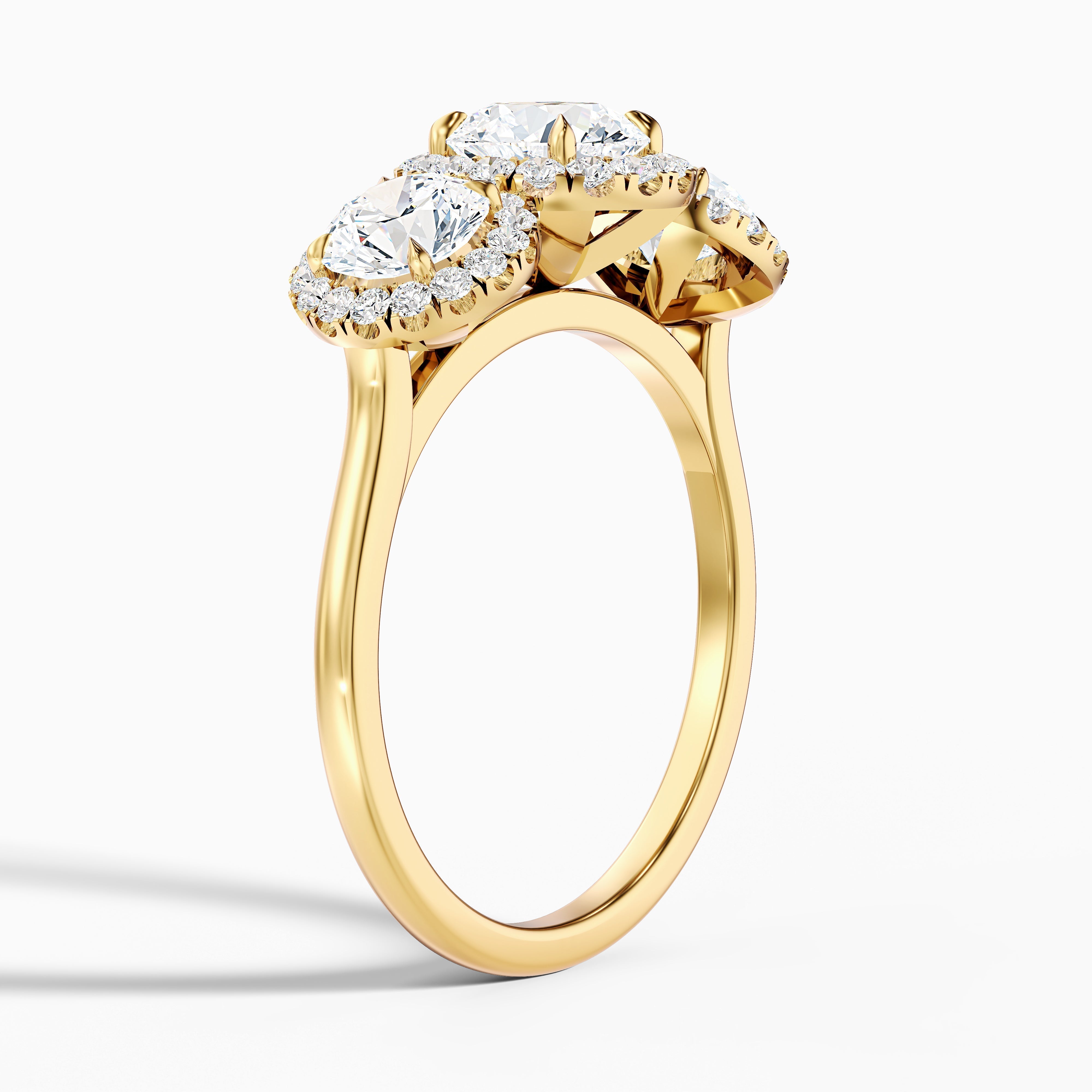 Emma 5 Carat Three Stone Round Halo Moissanite Engagement Ring in Platinum