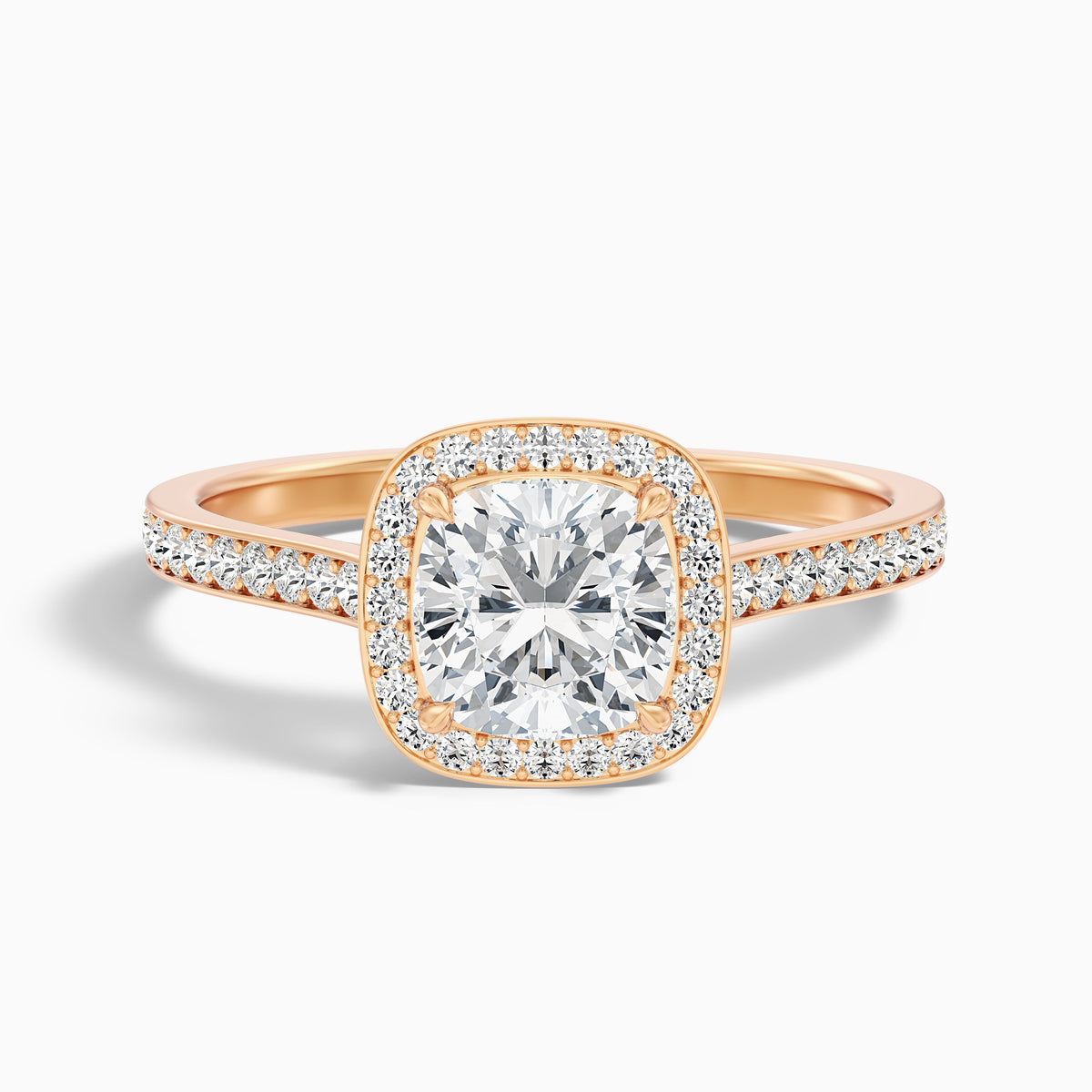 Kelly 1.5 Carat Cushion Cut Halo Pave Moissanite Engagement Ring in 14k White Gold