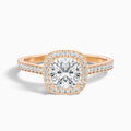 Kelly 3.5 Carat Cushion Cut Halo Pave Moissanite Engagement Ring in 10k Rose Gold