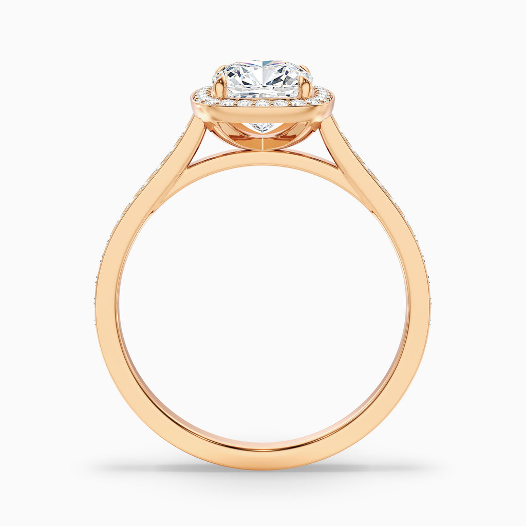 Kelly 2.5 Carat Cushion Cut Halo Pave Moissanite Engagement Ring in 18k Yellow Gold