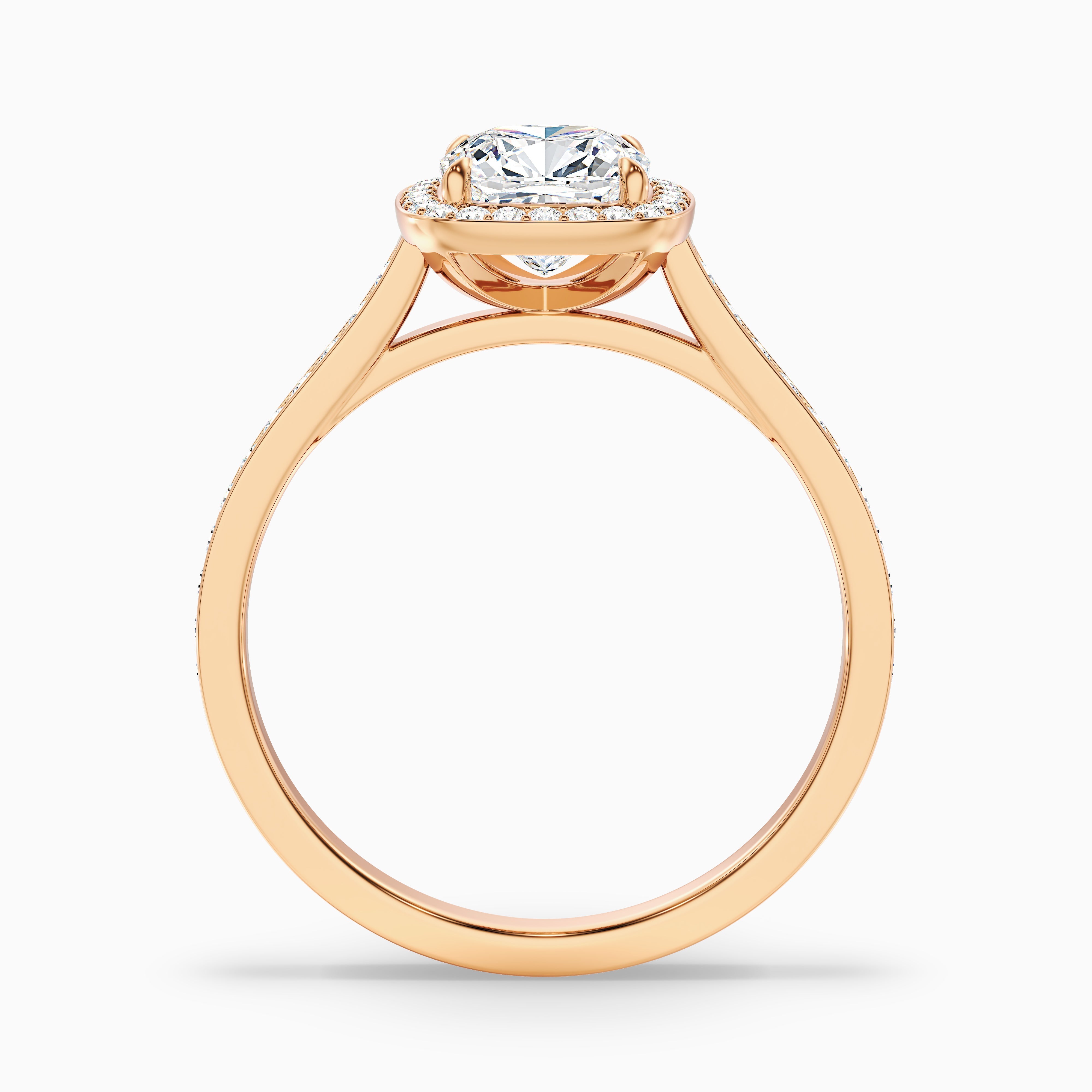 Kelly 1 Carat Cushion Cut Halo Pave Moissanite Engagement Ring in 18k Rose Gold