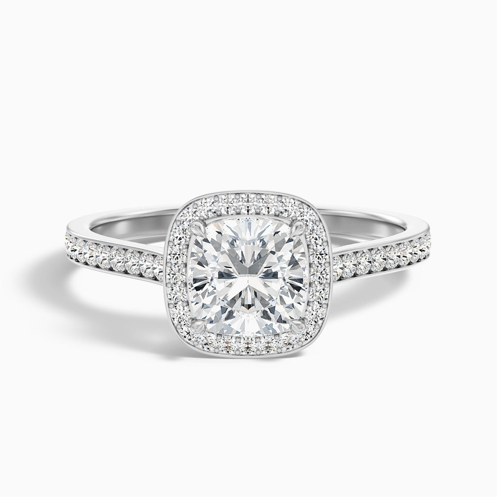 Kelly 5 Carat Cushion Cut Halo Pave Moissanite Engagement Ring in 14k White Gold
