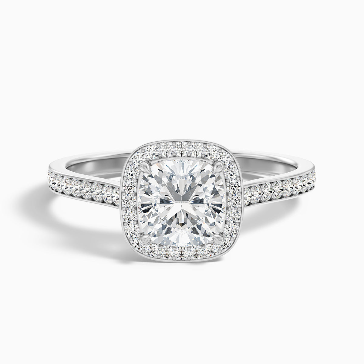 Fiona 2 Carat Cushion Cut Halo Pave Lab Grown Diamond Ring in 14k White Gold