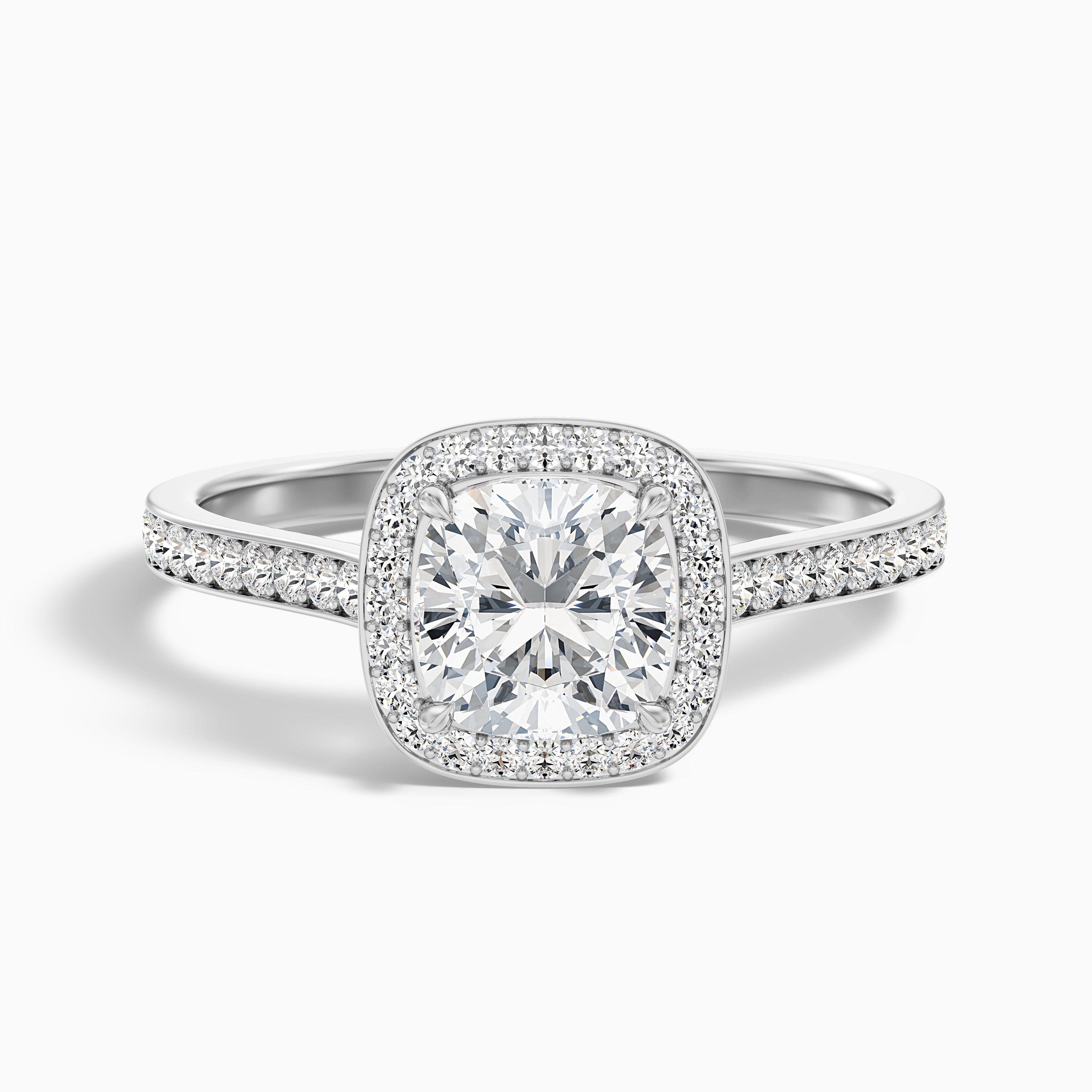 Kelly 1 Carat Cushion Cut Halo Pave Moissanite Engagement Ring in 18k Yellow Gold