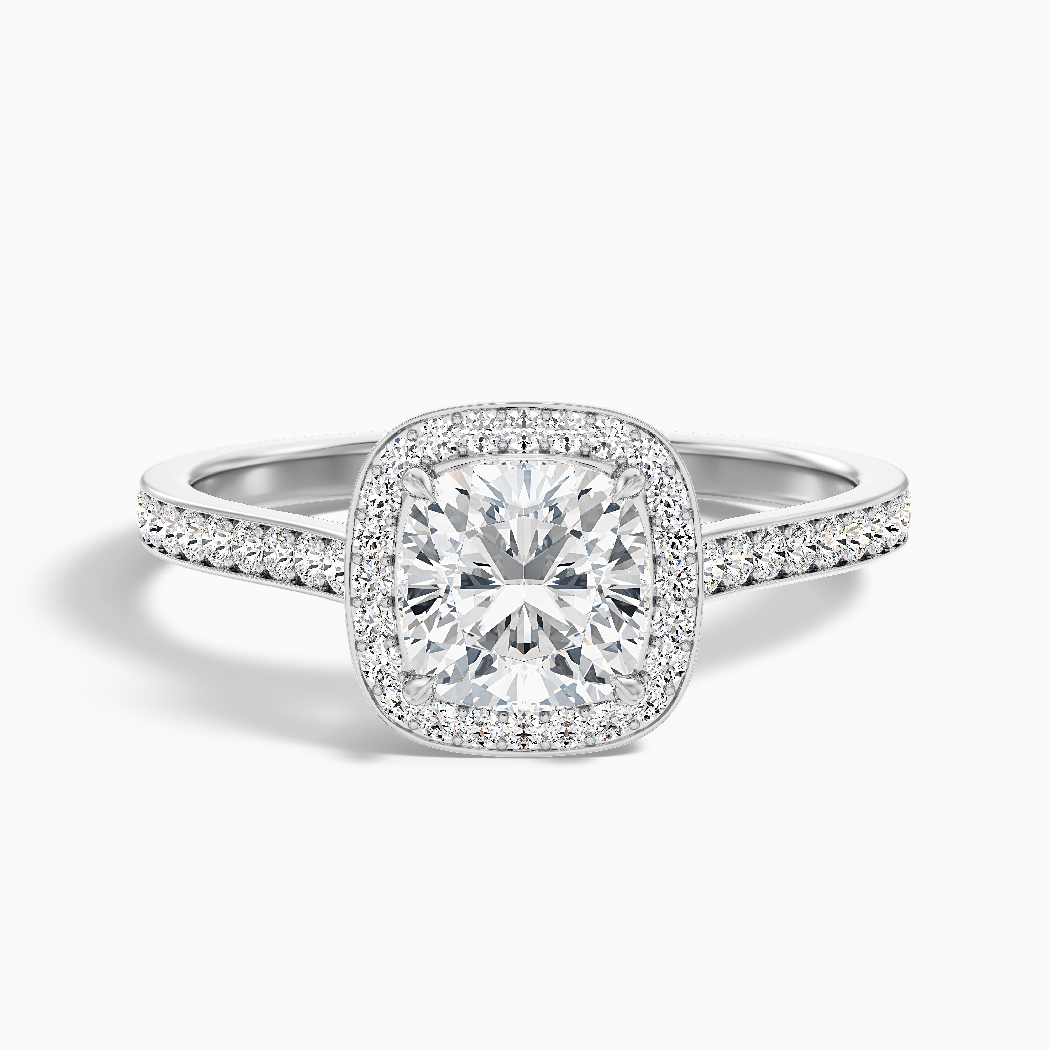Kelly 3 Carat Cushion Cut Halo Pave Moissanite Engagement Ring in Platinum