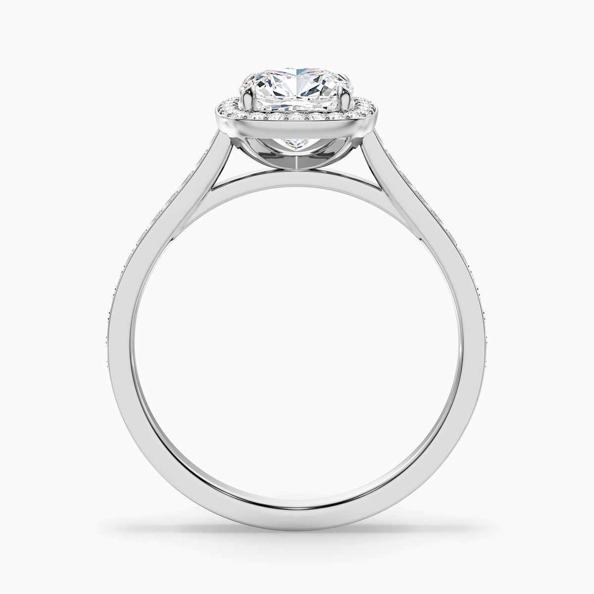 Kelly 3 Carat Cushion Cut Halo Pave Moissanite Engagement Ring in 14k Yellow Gold