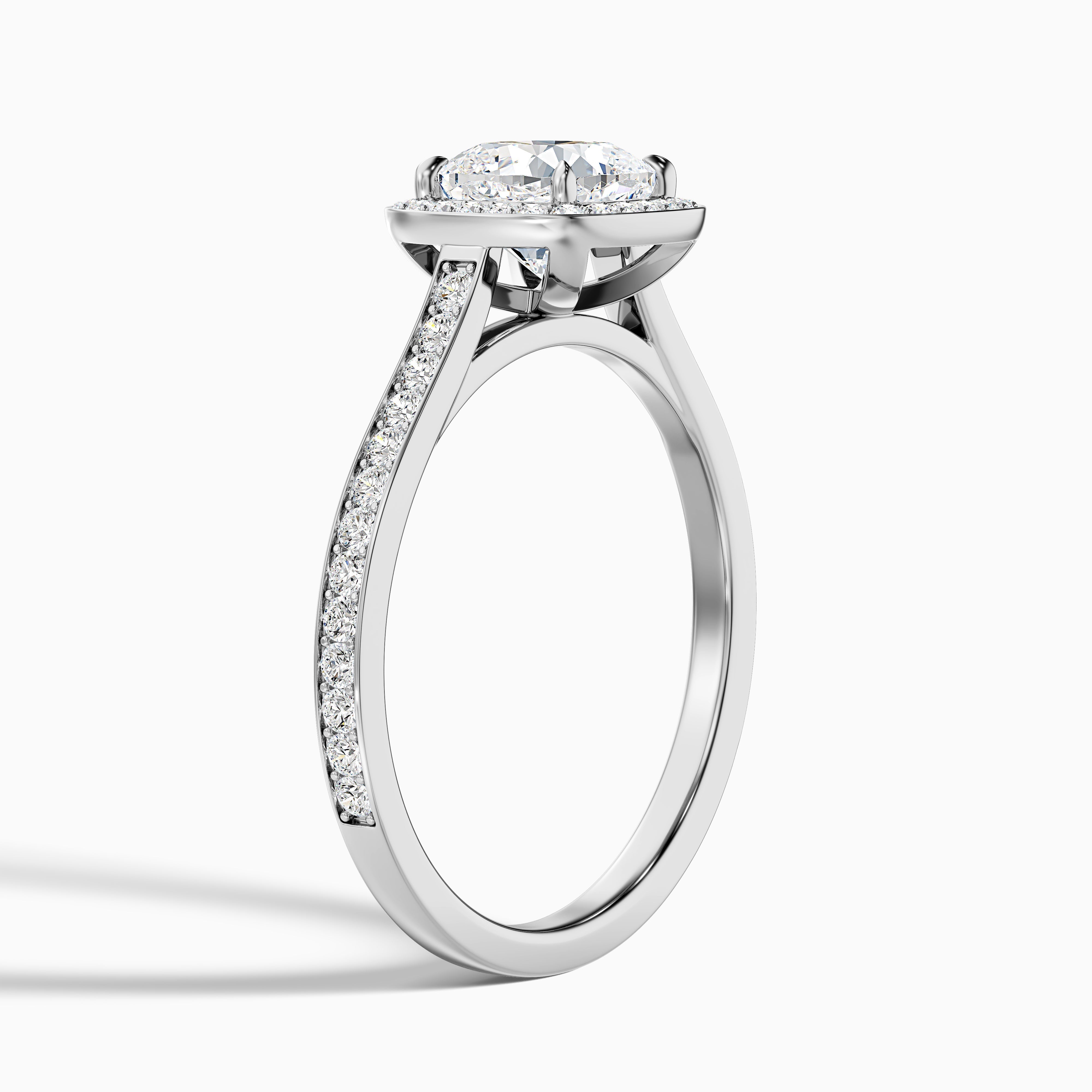 Kelly 3 Carat Cushion Cut Halo Pave Moissanite Engagement Ring in Platinum
