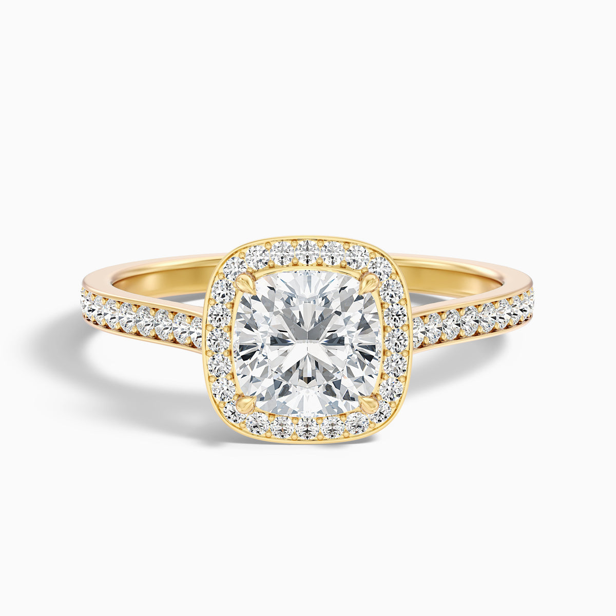 Fiona 2 Carat Cushion Cut Halo Pave Lab Grown Diamond Ring in 14k White Gold