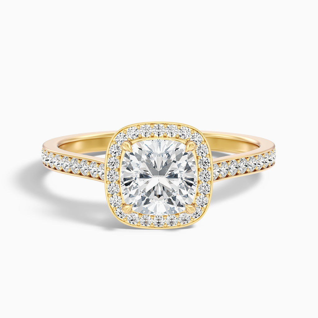 Kelly 1.5 Carat Cushion Cut Halo Pave Moissanite Engagement Ring in 10k White Gold
