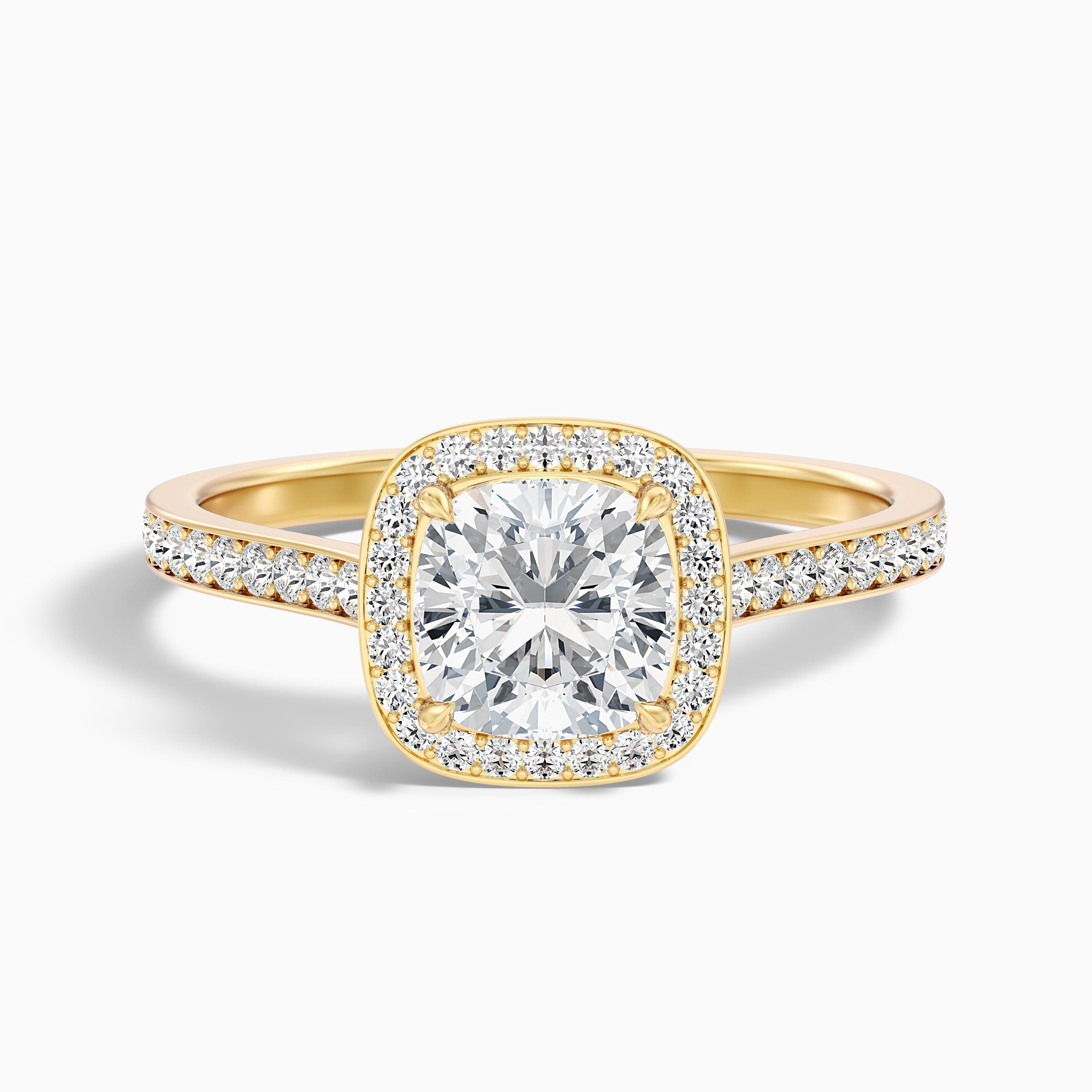 Kelly 3.5 Carat Cushion Cut Halo Pave Moissanite Engagement Ring in 14k Rose Gold