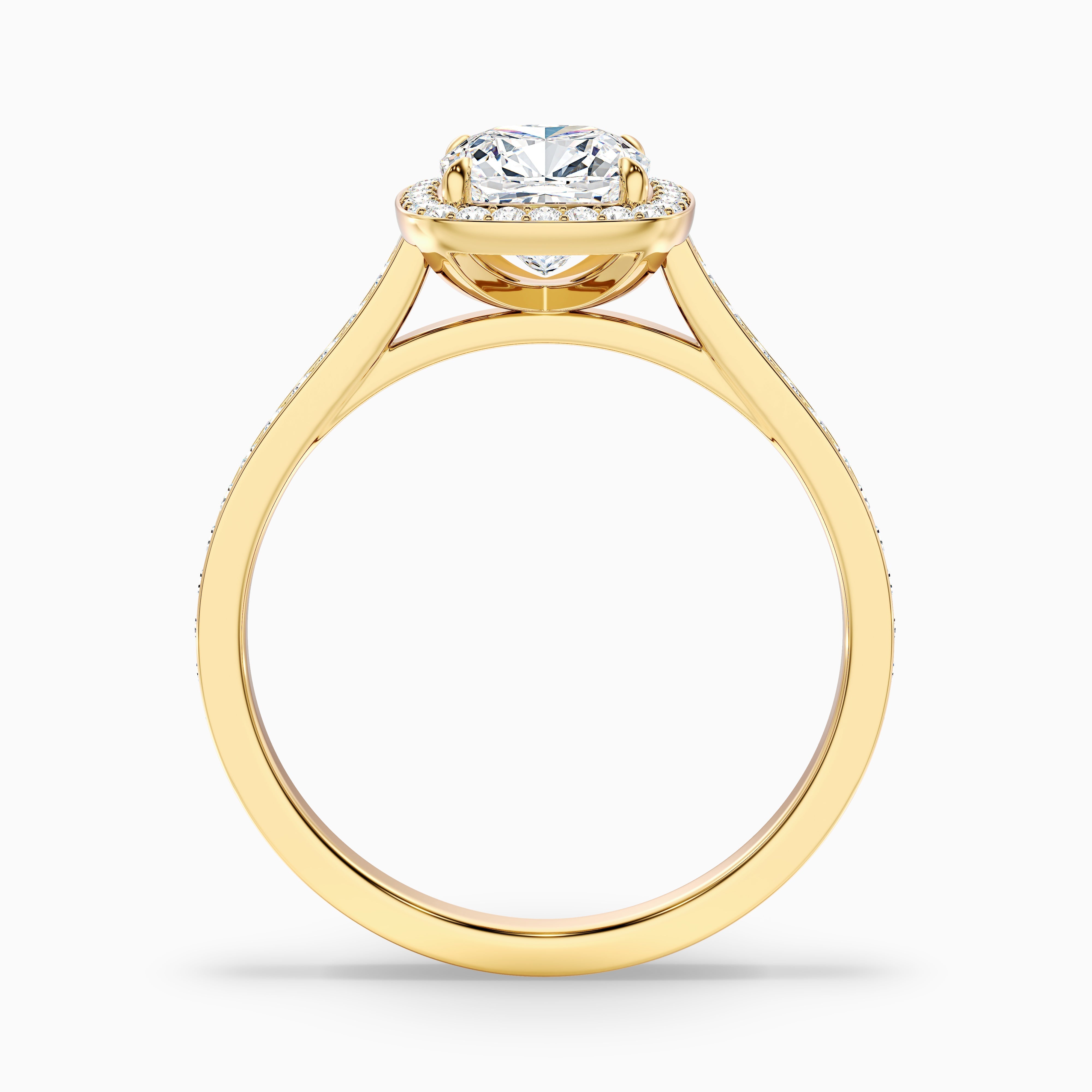 Kelly 5 Carat Cushion Cut Halo Pave Moissanite Engagement Ring in 14k Yellow Gold