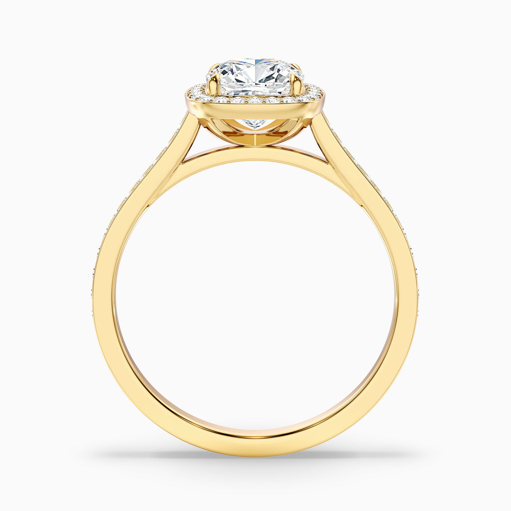 Kelly 3.5 Carat Cushion Cut Halo Pave Moissanite Engagement Ring in 18k Yellow Gold