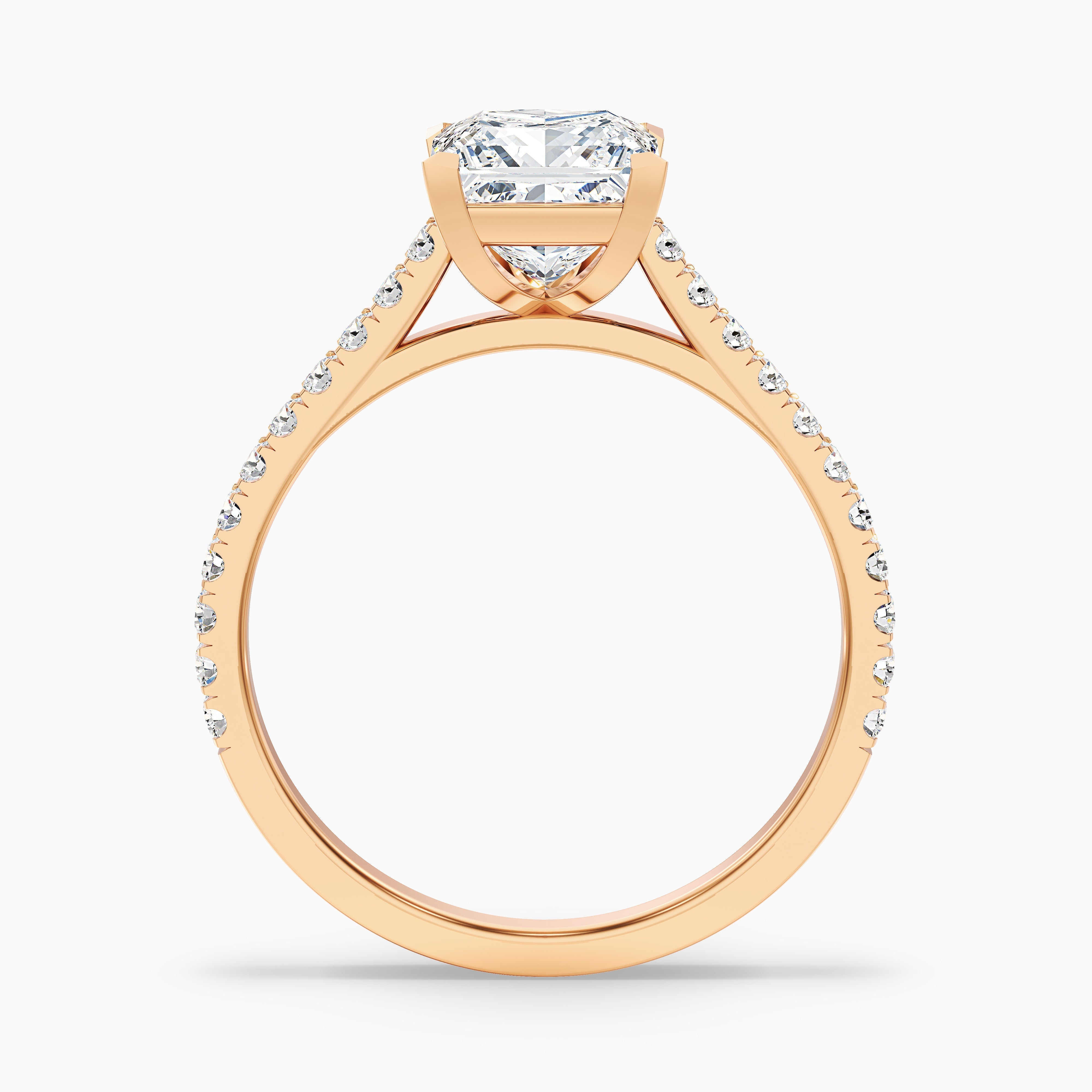 Helyn 5.5 Carat Princess Cut Side Stone Pave Moissanite Engagement Ring in 18k Rose Gold