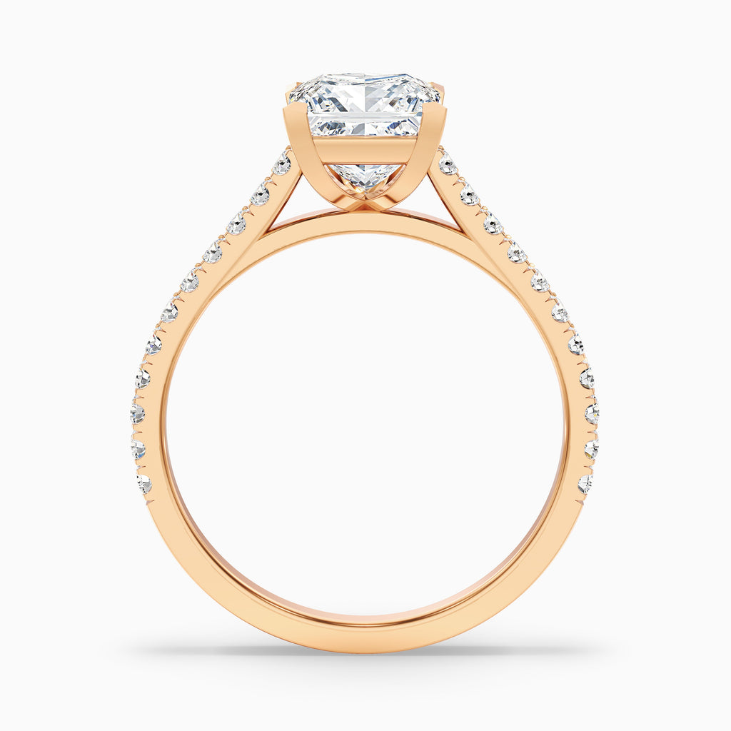 Helyn 4 Carat Princess Cut Side Stone Pave Moissanite Engagement Ring in 10k Rose Gold