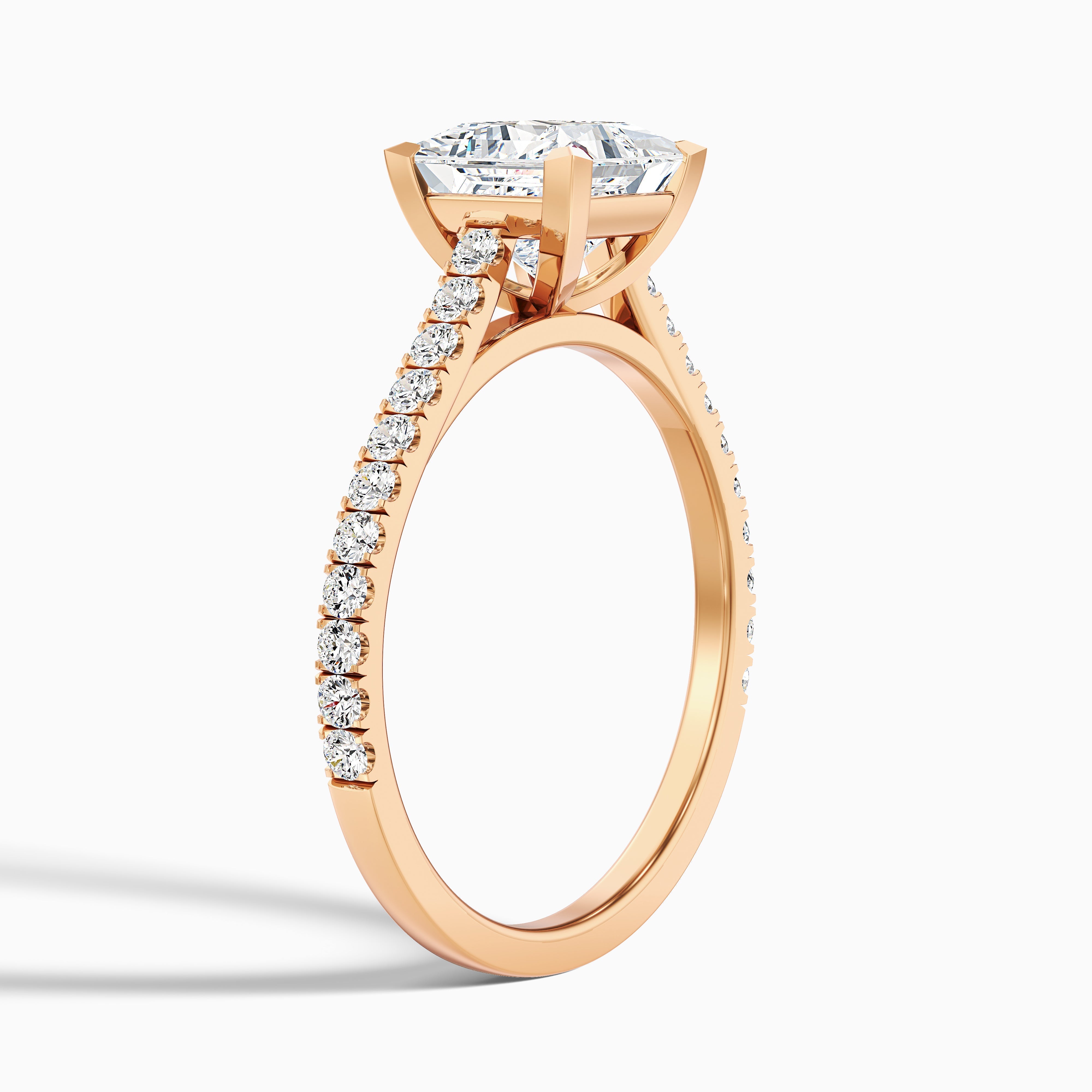 Helyn 5.5 Carat Princess Cut Side Stone Pave Moissanite Engagement Ring in 18k Yellow Gold