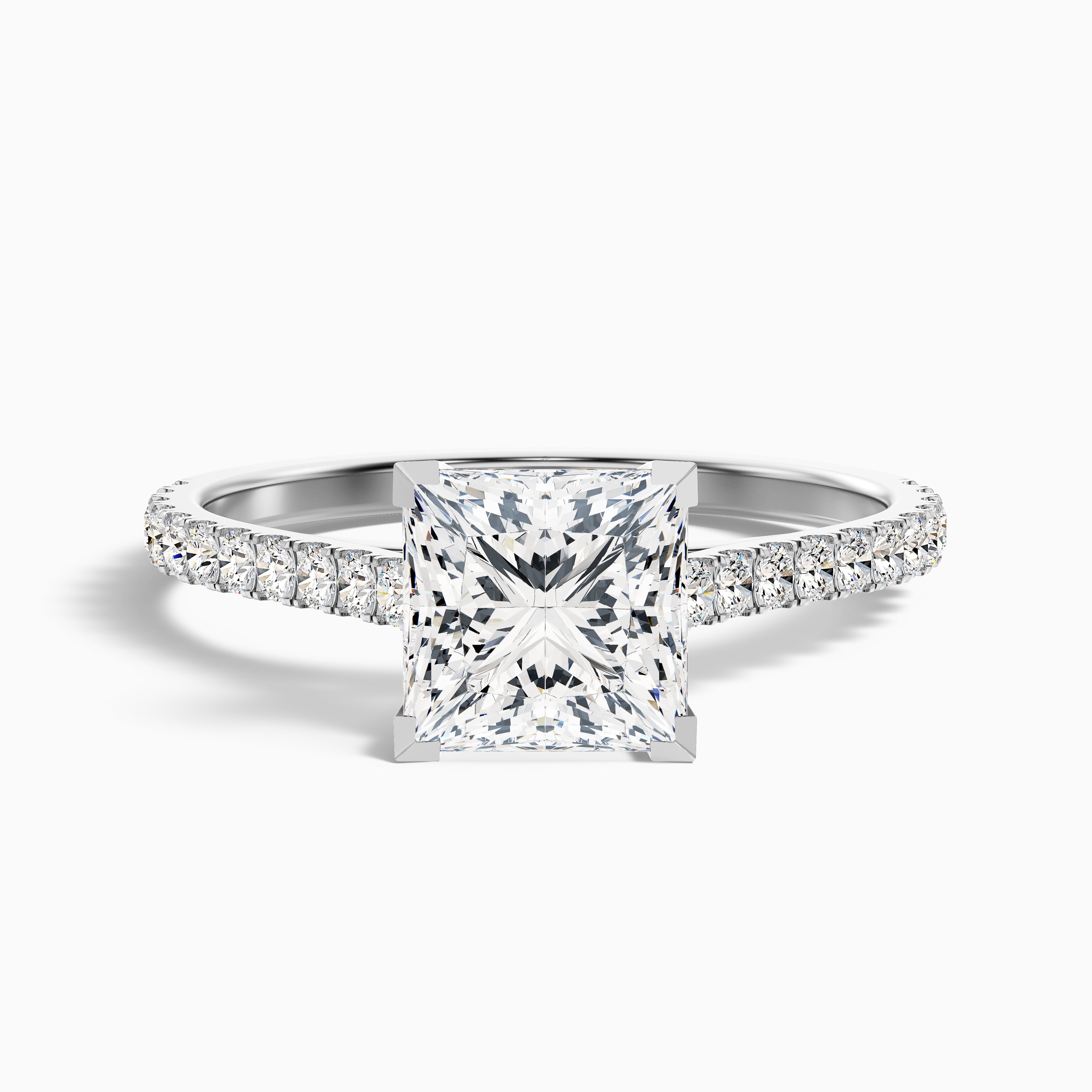 Helyn 3 Carat Princess Cut Side Stone Pave Moissanite Engagement Ring in Platinum
