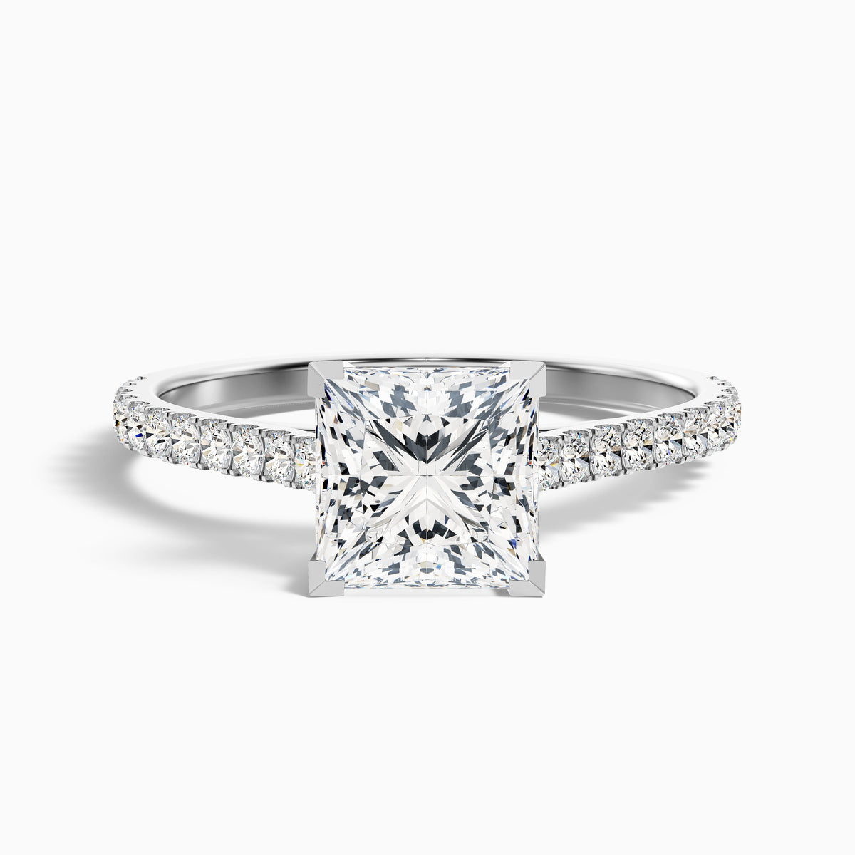 Helyn 4 Carat Princess Cut Side Stone Pave Moissanite Engagement Ring in 10k Rose Gold