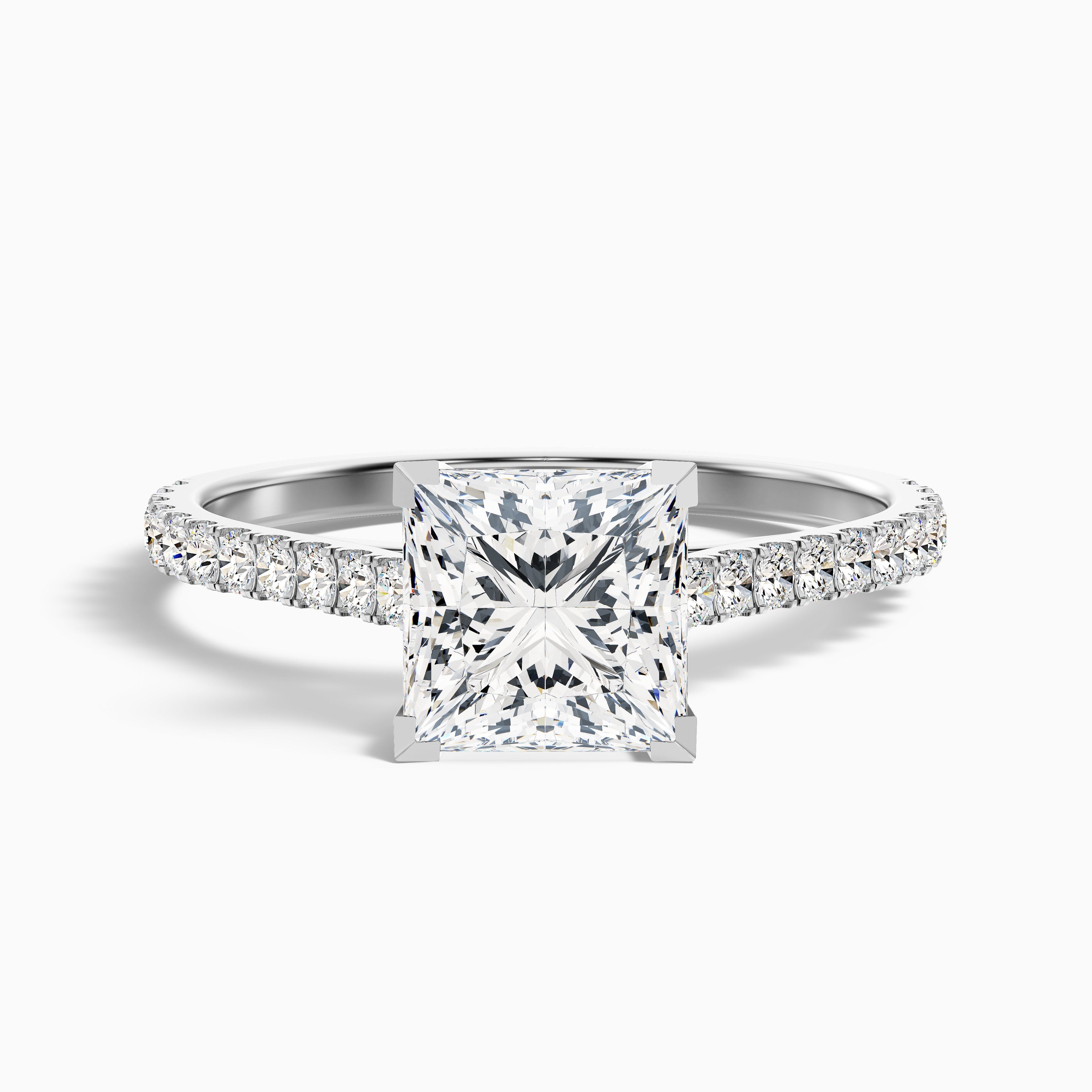 Helyn 2.5 Carat Princess Cut Side Stone Pave Moissanite Engagement Ring in 14k Rose Gold