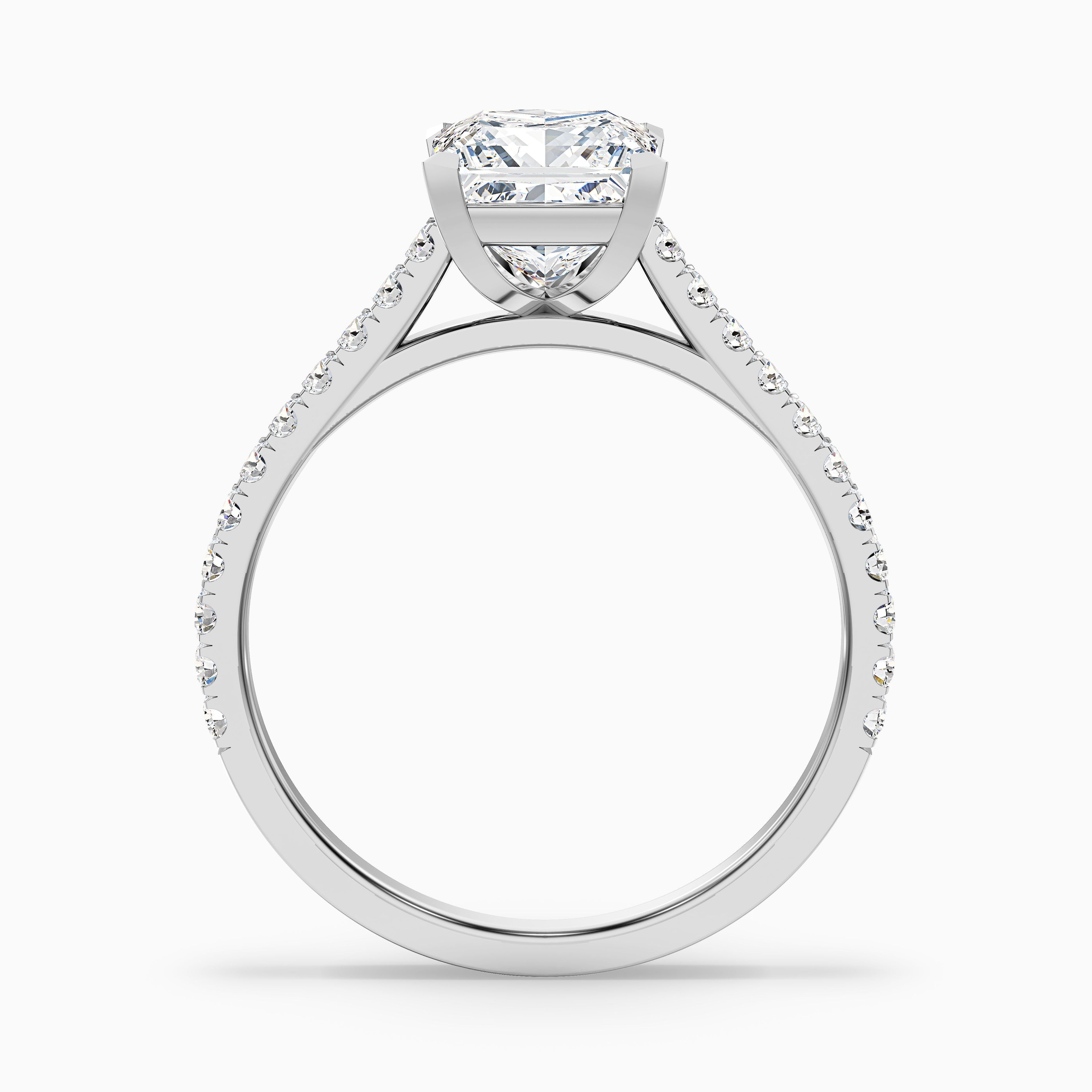 Helyn 5 Carat Princess Cut Side Stone Pave Moissanite Engagement Ring in 18k Rose Gold