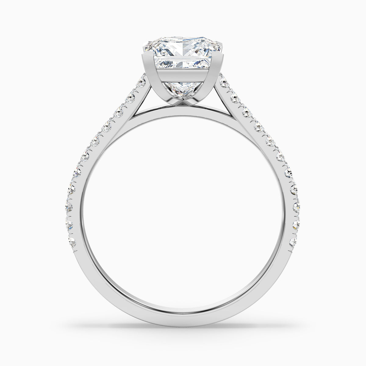 Helyn 3.5 Carat Princess Cut Side Stone Pave Moissanite Engagement Ring in 14k Rose Gold