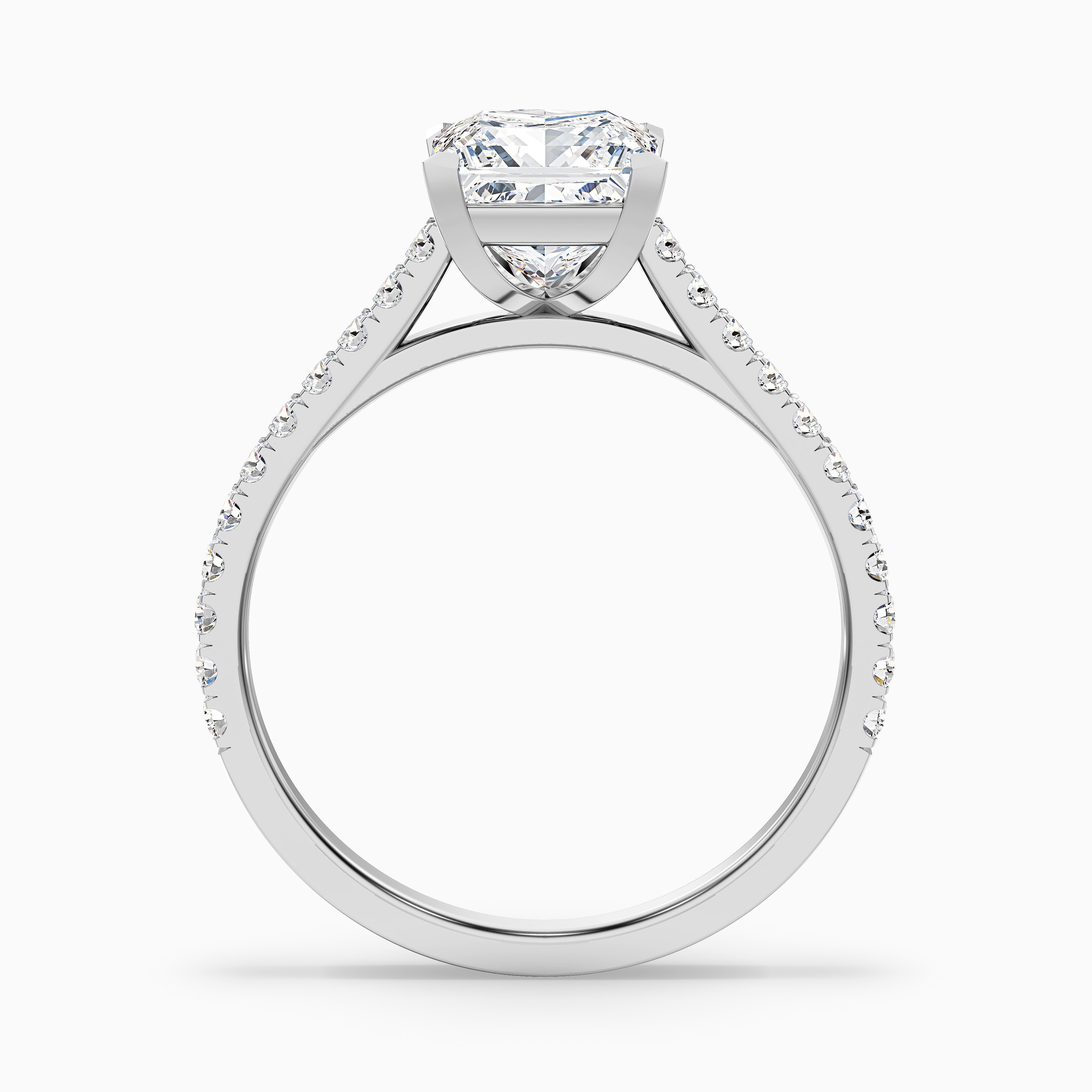 Helyn 1 Carat Princess Cut Side Stone Pave Moissanite Engagement Ring in 18k White Gold