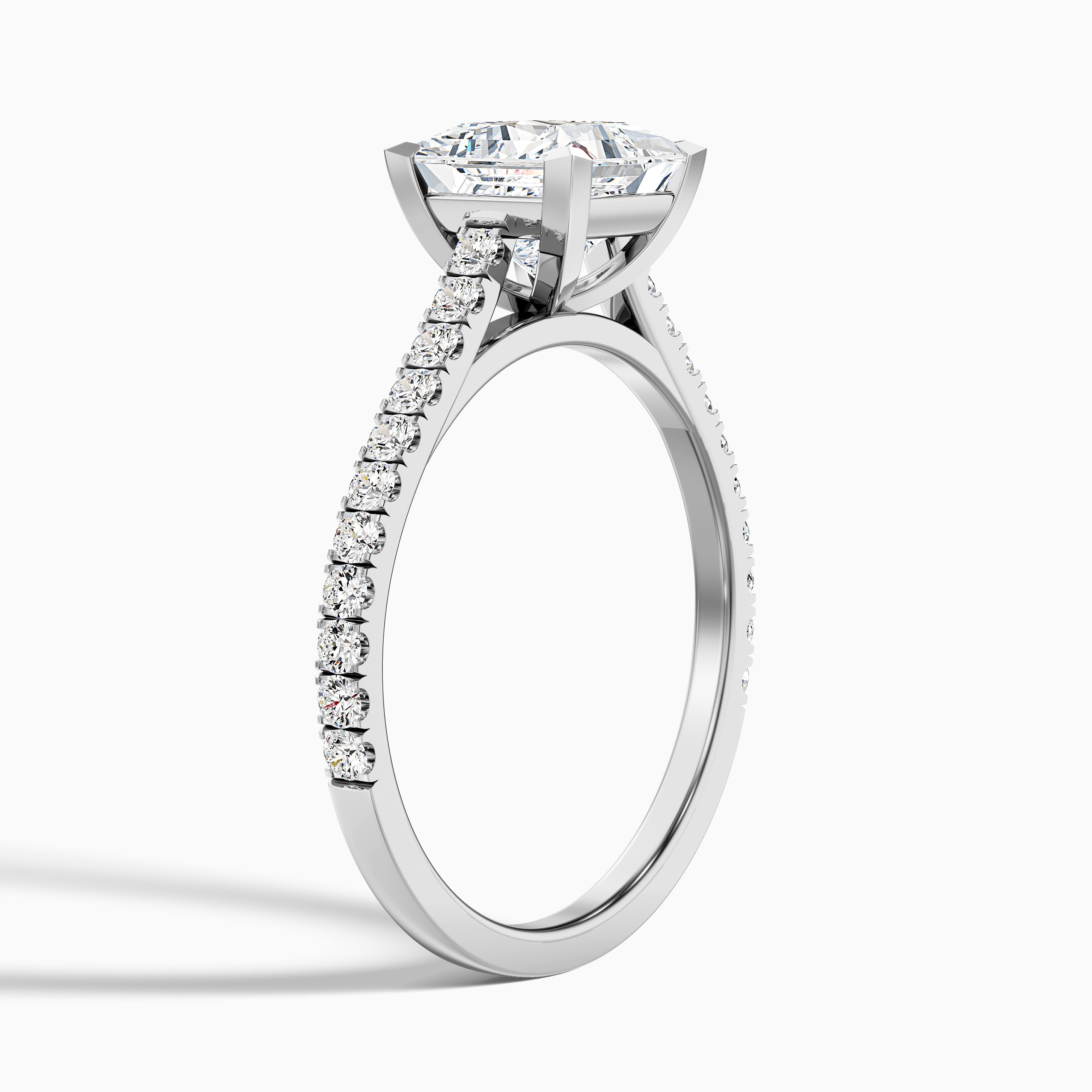 Helyn 5.5 Carat Princess Cut Side Stone Pave Moissanite Engagement Ring in Platinum