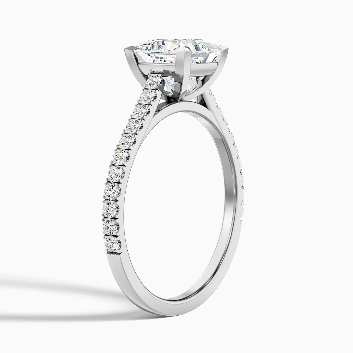 Helyn 4 Carat Princess Cut Side Stone Pave Moissanite Engagement Ring in 18k Rose Gold